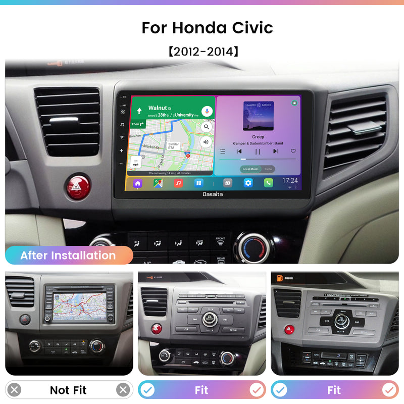Dasaita Vivid11 Honda Civic GPS 2012 2013 2014 Car Stereo 9 Inch Carplay Android Auto PX6 4G+64G Android11 1280*720 DSP AHD Radio