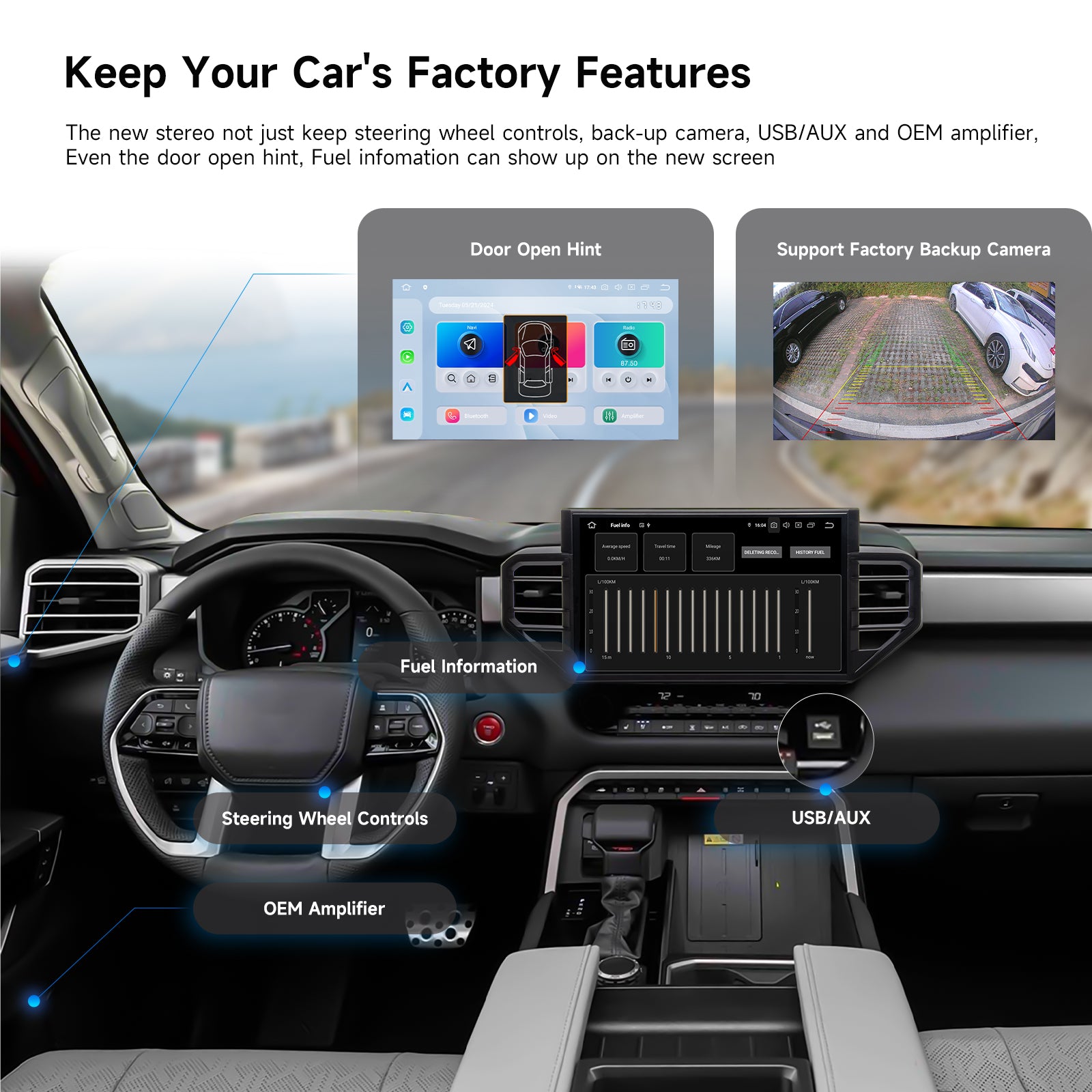 Dasaita for 2022-2025 Toyota Tundra Android 13 Car Stereo | Wireless CarPlay & 14" QLED Touchscreen | 4G LTE & 8GB RAM for Off-Road Audio|AHD Camera