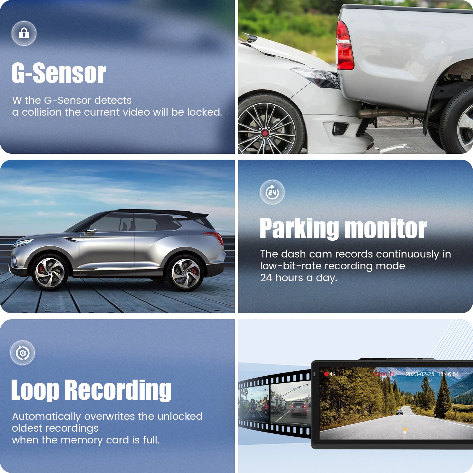 Dasaita 4" LCD Dash Cam Front 2160P Rear 1080P IMX335 Chips 170° Wide Angle Built-in WiFi GPS Car Dashboard Dual Camera Recorder HDR Night Vision DAS-X9s