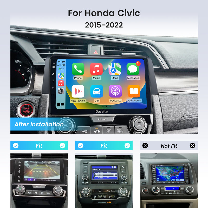 Dasaita Android 12 Car Stereo for Honda Civic/SI/Type R 2015-2022 Wireless Carplay & Android Auto Car Radio | Qualcomm 665 | 10.2" QLED Screen | Wifi+4G LTE | 6G+64G | DSP Head Unit | Optical Output