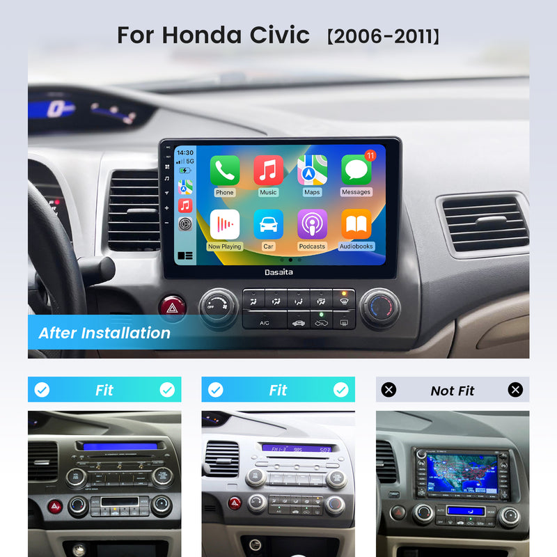 Dasaita Android12 Car Stereo for Honda Civic 2007-2011 Wireless Carplay & Android Auto Car Radio| Qualcomm 665 | 10.2" QLED Screen | Wifi+4G LTE |6G+64G|DSP|GPS Navigation Head Unit| Optical Output