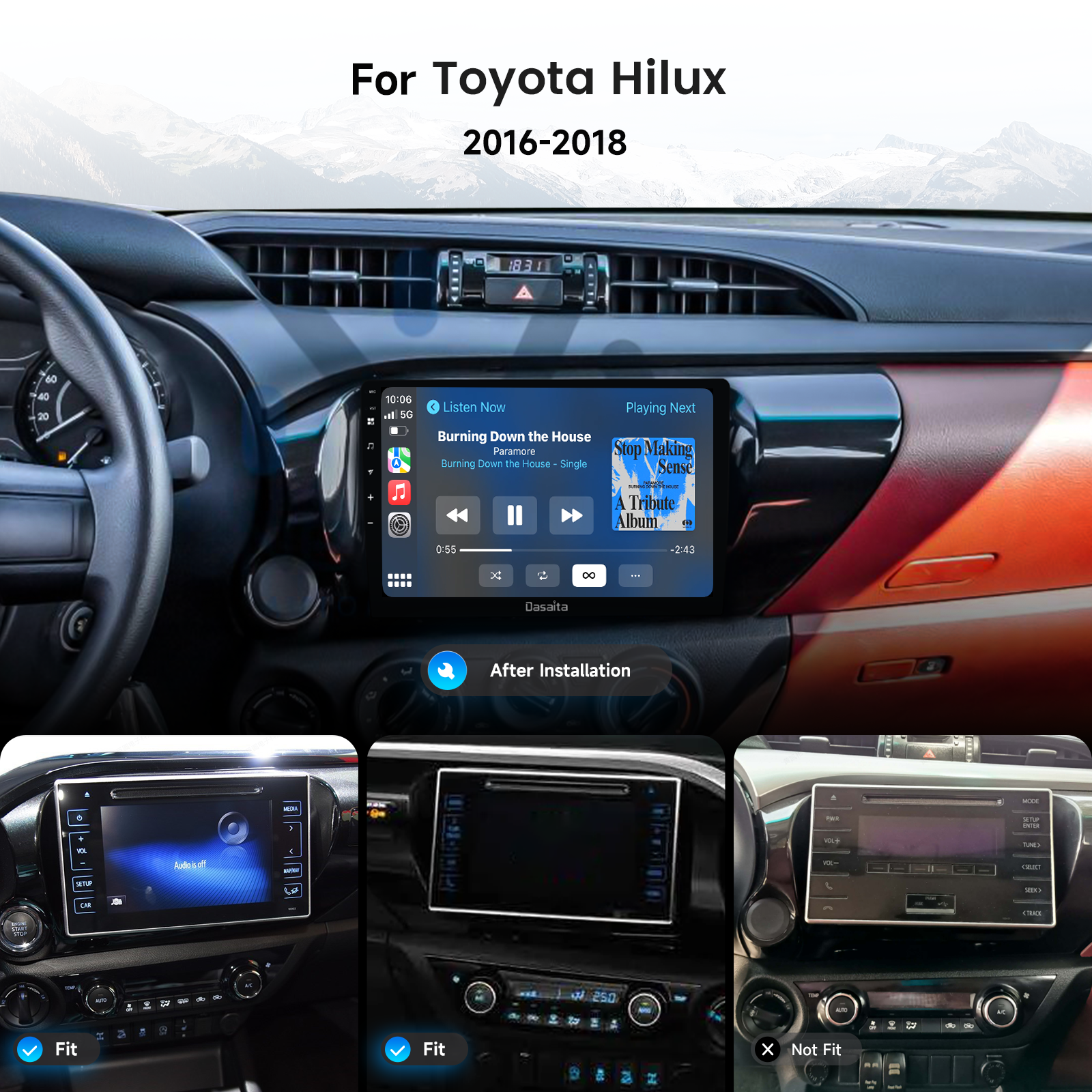 Dasaita Android13 Car Stereo for Toyota Hilux 2016-2018 LHD Wireless Carplay & Android Auto Car Radio| Qualcomm 665 | 10.2" QLED Screen | Wifi+4G LTE |6G+64G|DTS|GPS Navigation Head Unit| Optical Output