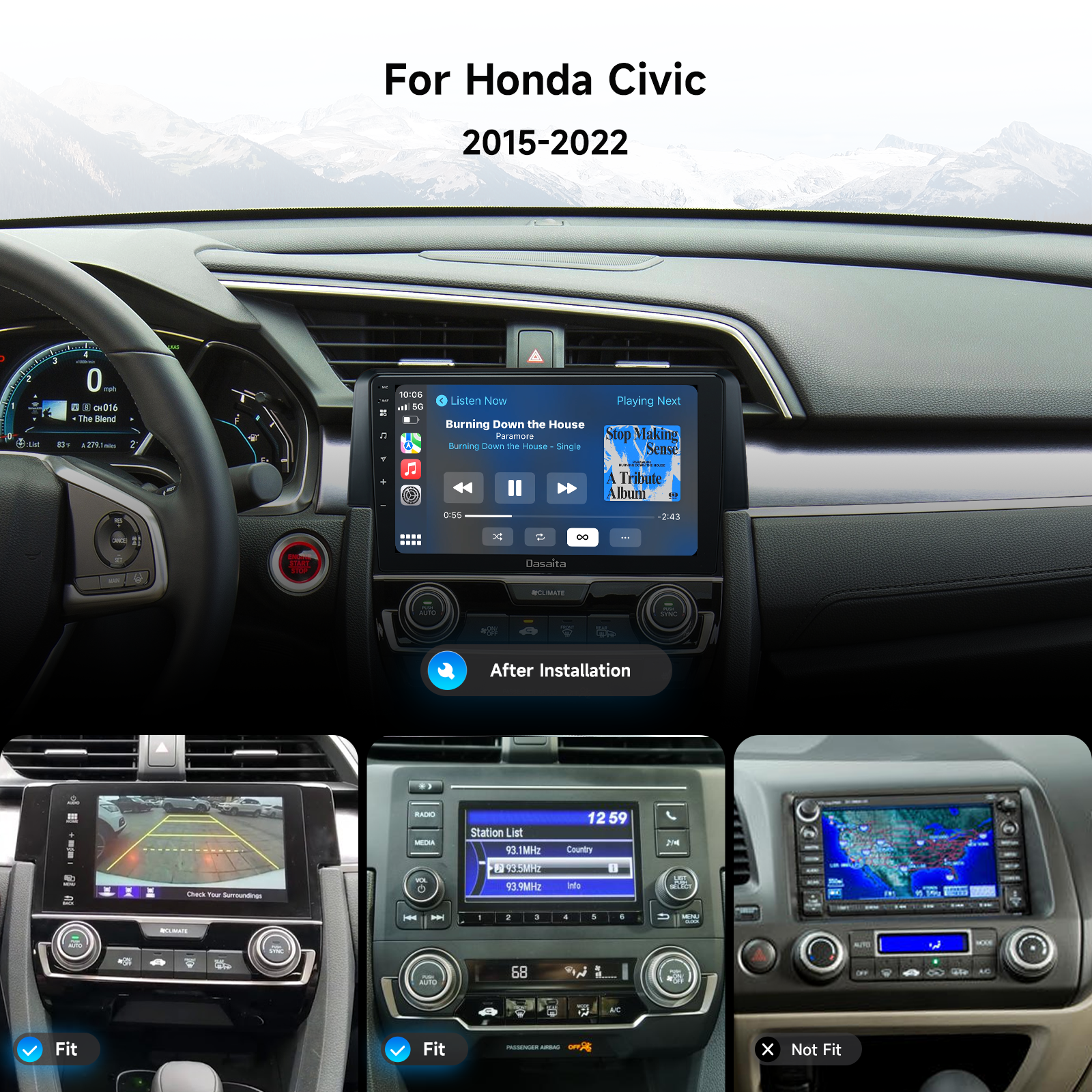 Dasaita Android13 Car Stereo for Honda Civic/SI/Type R 2015-2022 Wireless Carplay & Android Auto Car Radio | Qualcomm 665 | 9" QLED Screen | Wifi+4G LTE | 6G+64G | DTS Head Unit | Optical Output