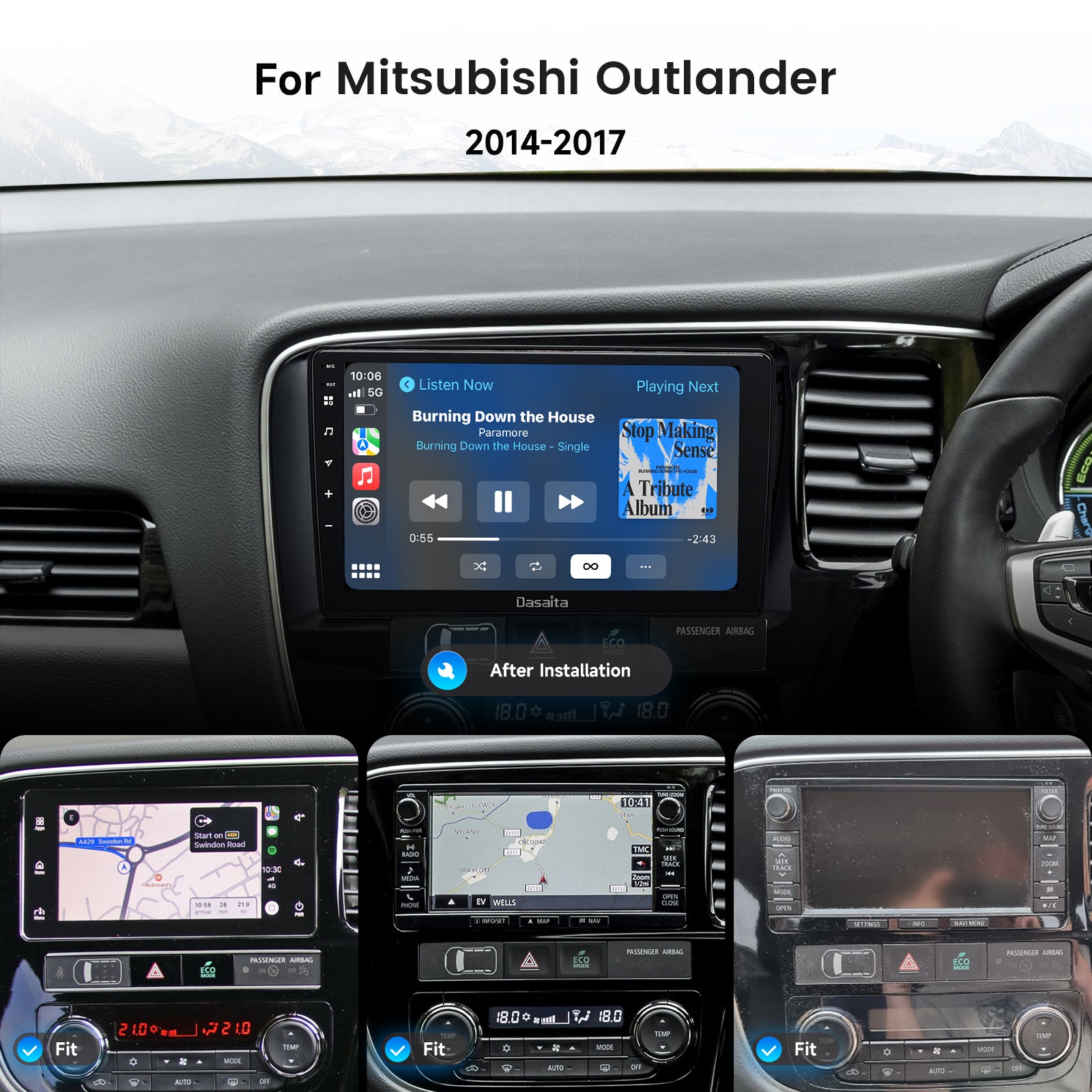 Dasaita Android 13 Car Stereo for Mitsubishi Outlander 2014 2015 2016 2017 Wireless Carplay & Android Auto Car Radio | Qualcomm 665 | 9" QLED Screen | Wifi+4G LTE | 6G+64G | DTS Head Unit | Optical Output