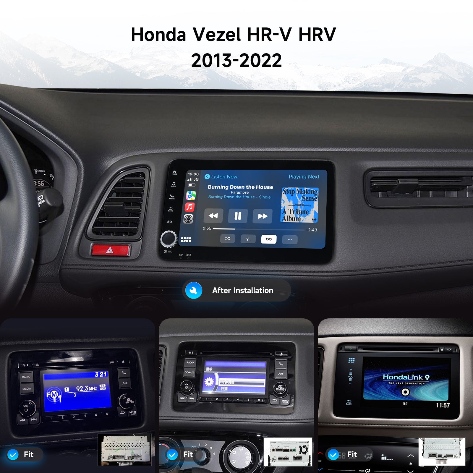 Dasaita Android13 Infotainment System for Honda HR-V / Vezel 2013-2022 - 9" QLED Floating Touchscreen, 6GB RAM, Wireless CarPlay & Android Auto, OEM Camera & LaneWatch Retained