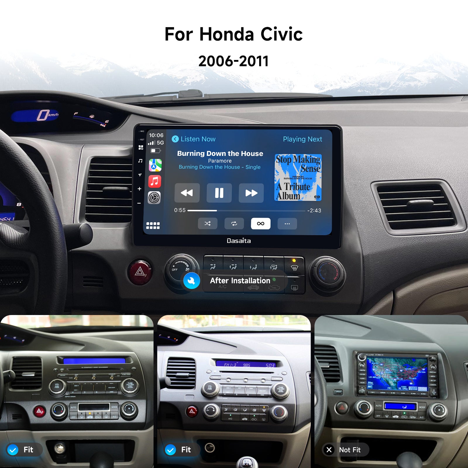 Dasaita Android13 Car Stereo for Honda Civic 2006-2011 Wireless Carplay & Android Auto Car Radio| Qualcomm 665 | 10.2" QLED Screen | Wifi+4G LTE |6G+64G|DTS|GPS Navigation Head Unit| Optical Output