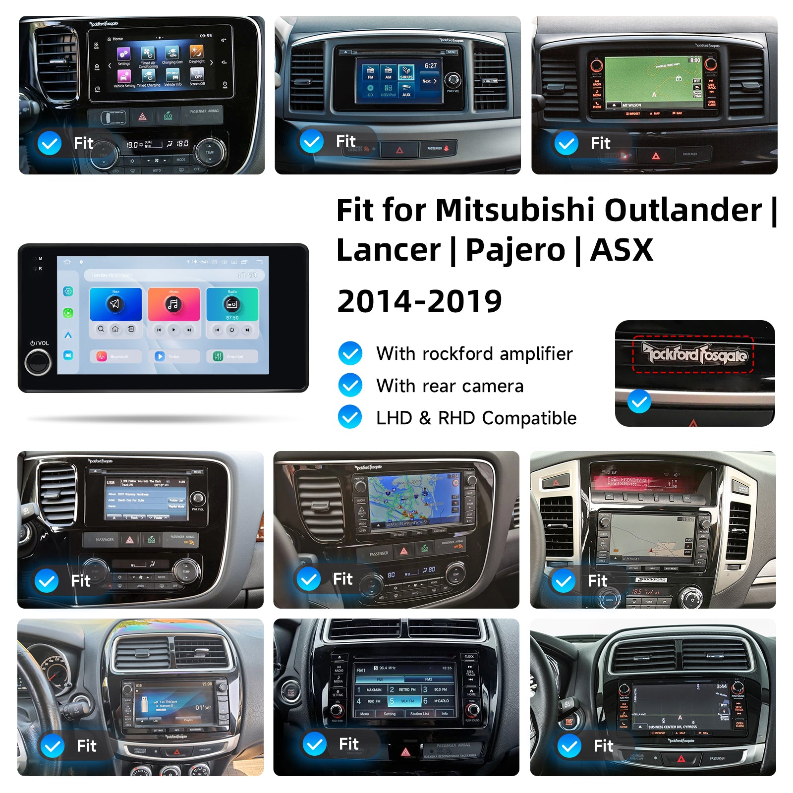 Dasaita Android 13 Car Stereo for Mitsubishi Outlander / Lancer / ASX / Pajero (2007–2019) – Wireless CarPlay & Android Auto, 7” QLED, Knob Control, Rockford & OEM Camera Compatible
