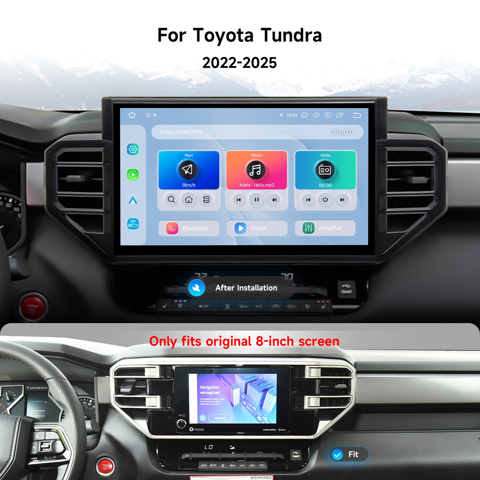 Dasaita for 2022-2025 Toyota Tundra Android 13 Car Stereo | Wireless CarPlay & 14" QLED Touchscreen | 4G LTE & 8GB RAM for Off-Road Audio|AHD Camera