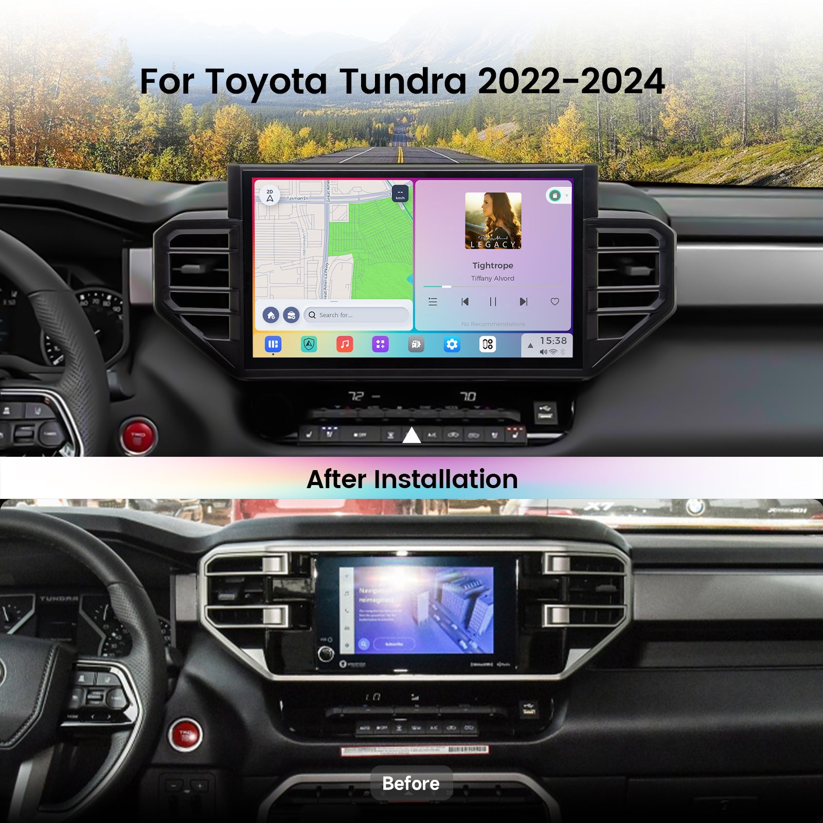 Dasaita Vivid13 Car Stereo for Toyota Tundra 2022-2025 Black Wireless Carplay & Android Auto Car Radio | Qualcomm 665 | 14" 2K QLED Screen | Wifi+4G LTE |8G+256G | DTS|GPS Navigation Head Unit | Optical Output