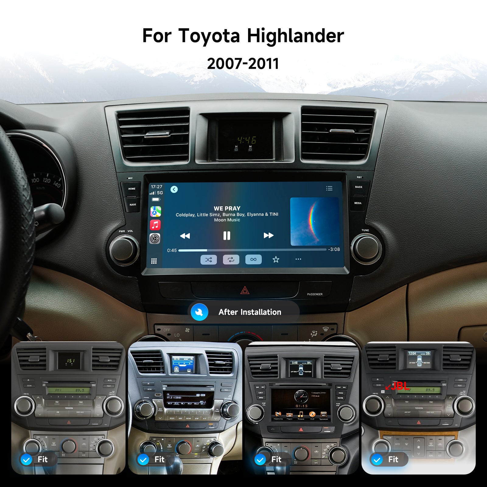 Dasaita 10.33'' Car Stereo for Toyota Highlander 2007-2014 | Android 13 Head Unit with Wireless Apple CarPlay Android Auto, 6GB+64GB GPS Navigation, Dual Knobs Plug & Play Car Radio