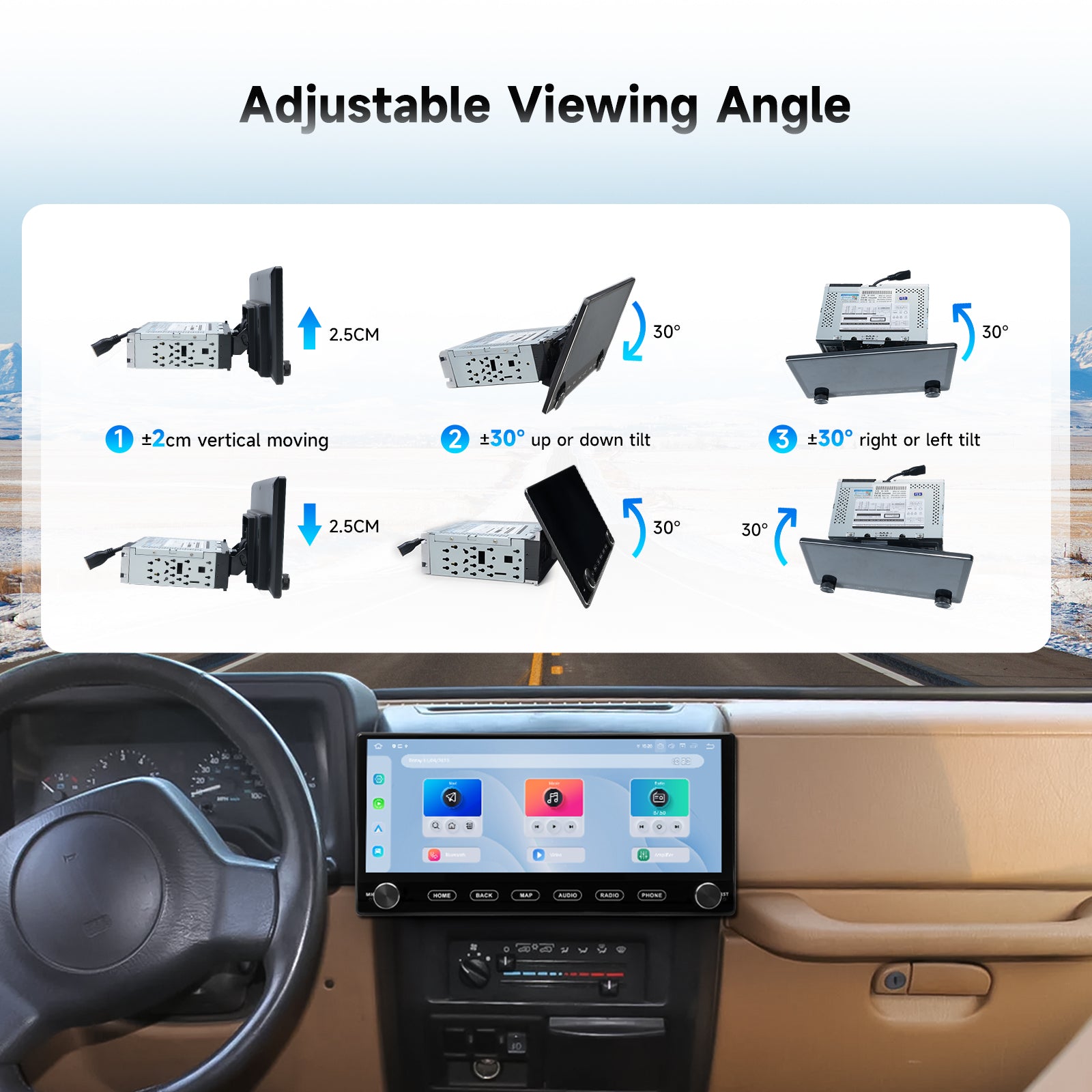 Dasaita 12.3" Single DIN Car Stereo with Physical Knob, Adjustable Floating Screen, Snapdragon 665 (6GB+64GB), Wireless CarPlay & Android Auto, 4G LTE Head Unit
