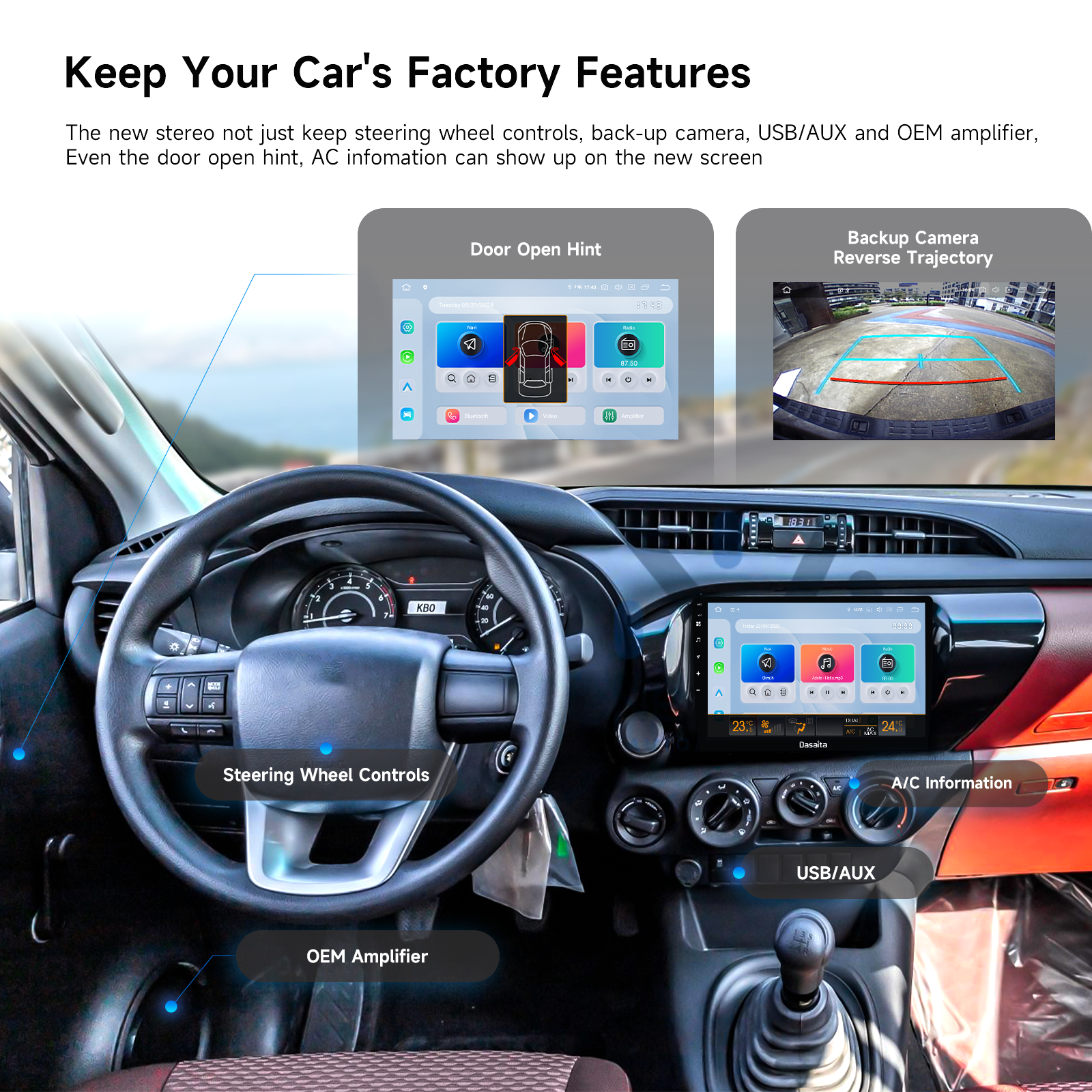 Dasaita Android13 Car Stereo for Toyota Hilux 2016-2018 LHD Wireless Carplay & Android Auto Car Radio| Qualcomm 665 | 10.2" QLED Screen | Wifi+4G LTE |6G+64G|DTS|GPS Navigation Head Unit| Optical Output