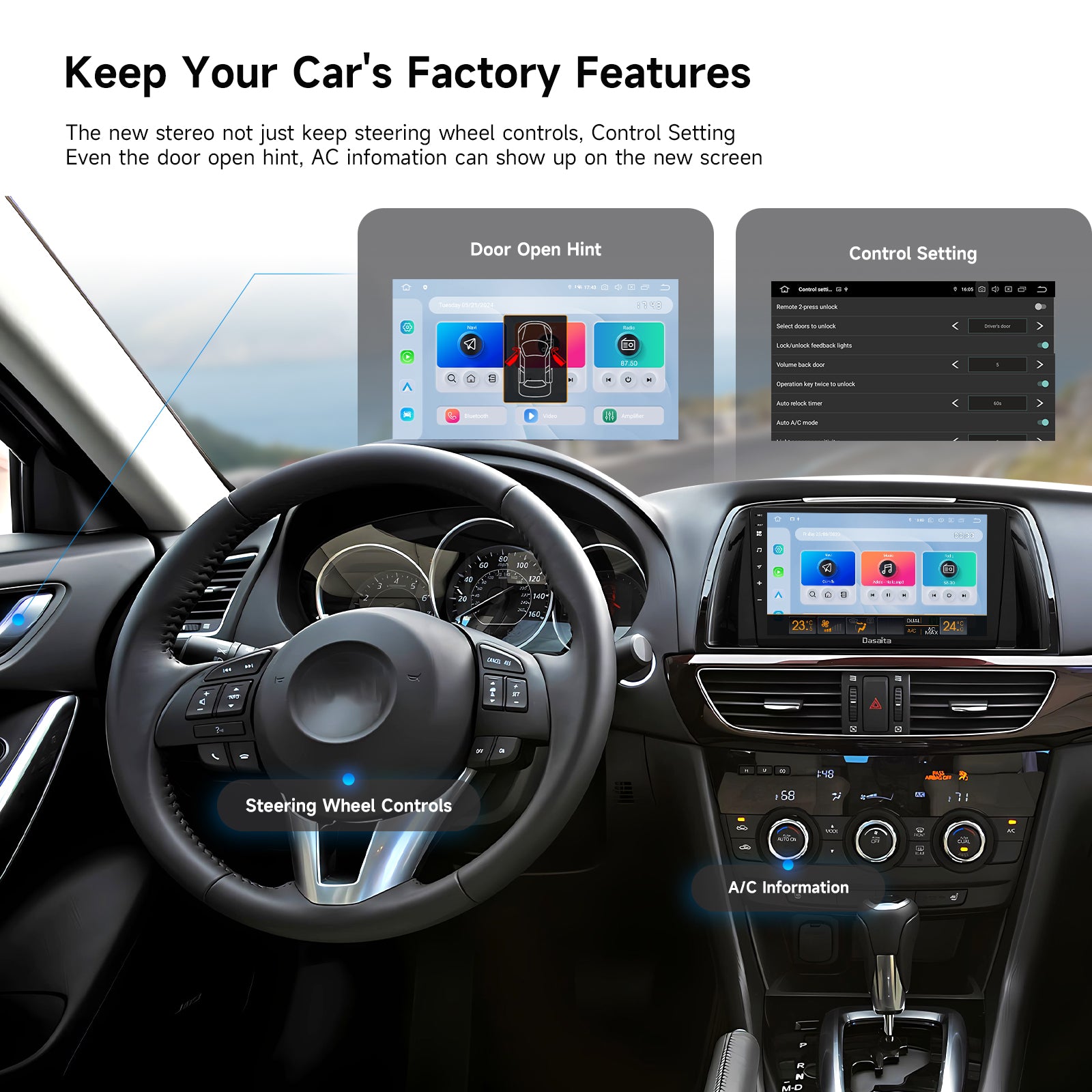Dasaita Android13 Mazda 6 Atenza 2013 2014 2015 Wireless Carplay & Android Auto Car Radio | Qualcomm 665 | 9" QLED Screen | Wifi+4G LTE | 6G+64G |DTS|GPS Navigation Head Unit | Optical Output