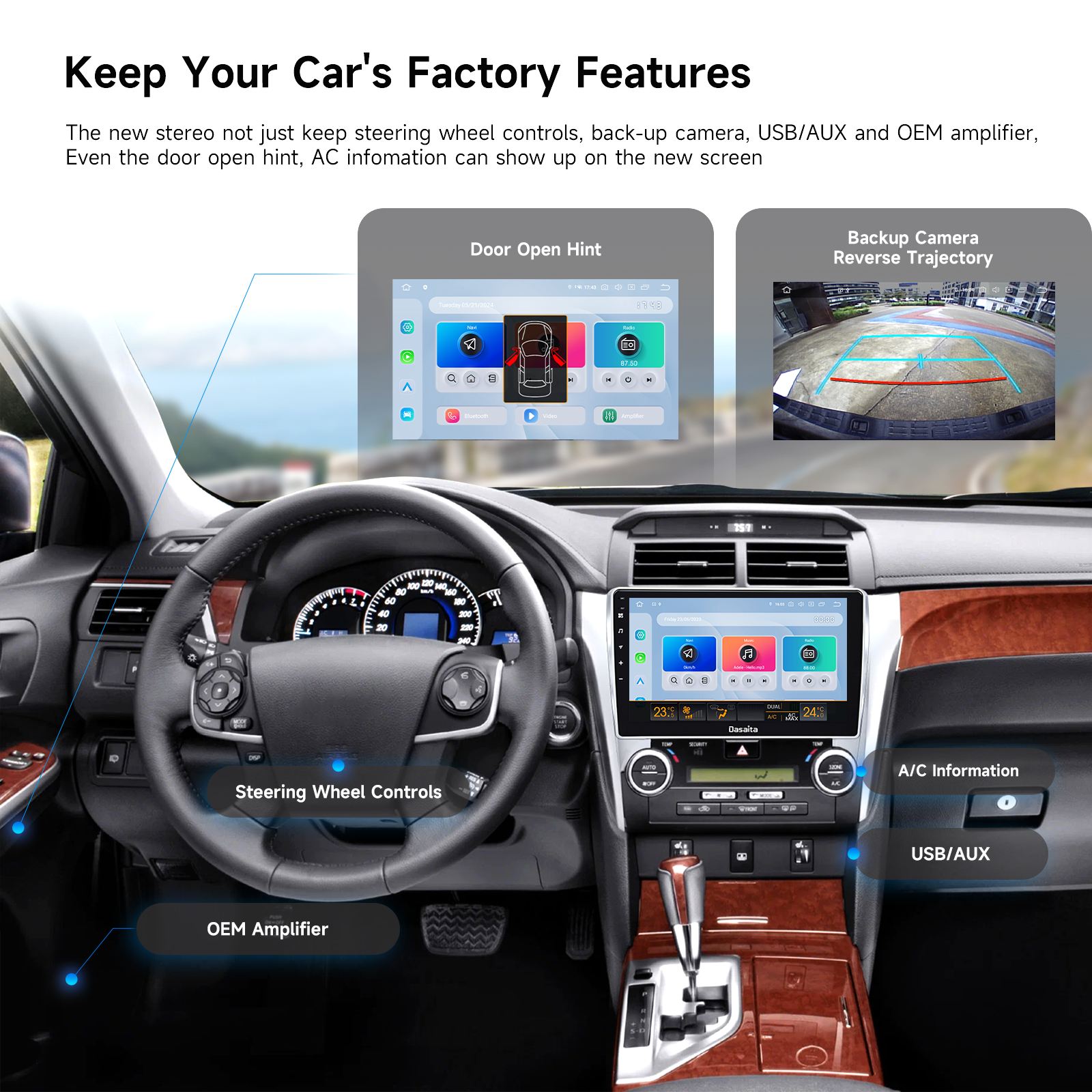 Dasaita 10.2" Android 13 Car Stereo for Toyota Camry 2012-2014 (Asian Version) | Wireless CarPlay & Android Auto | Qualcomm 665 | QLED Screen | WiFi+4G LTE | 6G+64G | DTS | GPS | Optical Output