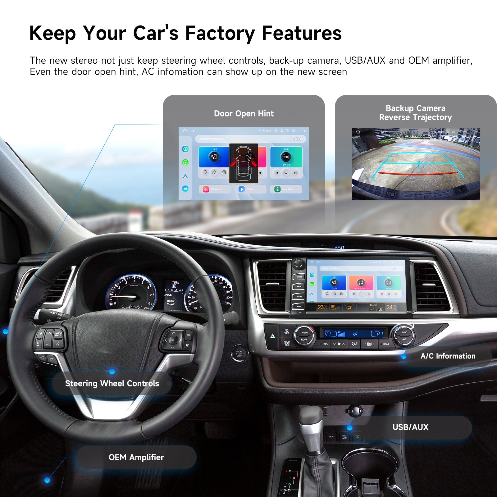 Dasaita 10.2″ Android 13 Car Stereo for Toyota Highlander 2015-2016-2017-2018-2019, Plug & Play Radio with Wireless Apple CarPlay & Android Auto, Qualcomm 665 6+64/8+256GB, TDA7808 Amp, Retains OEM Features