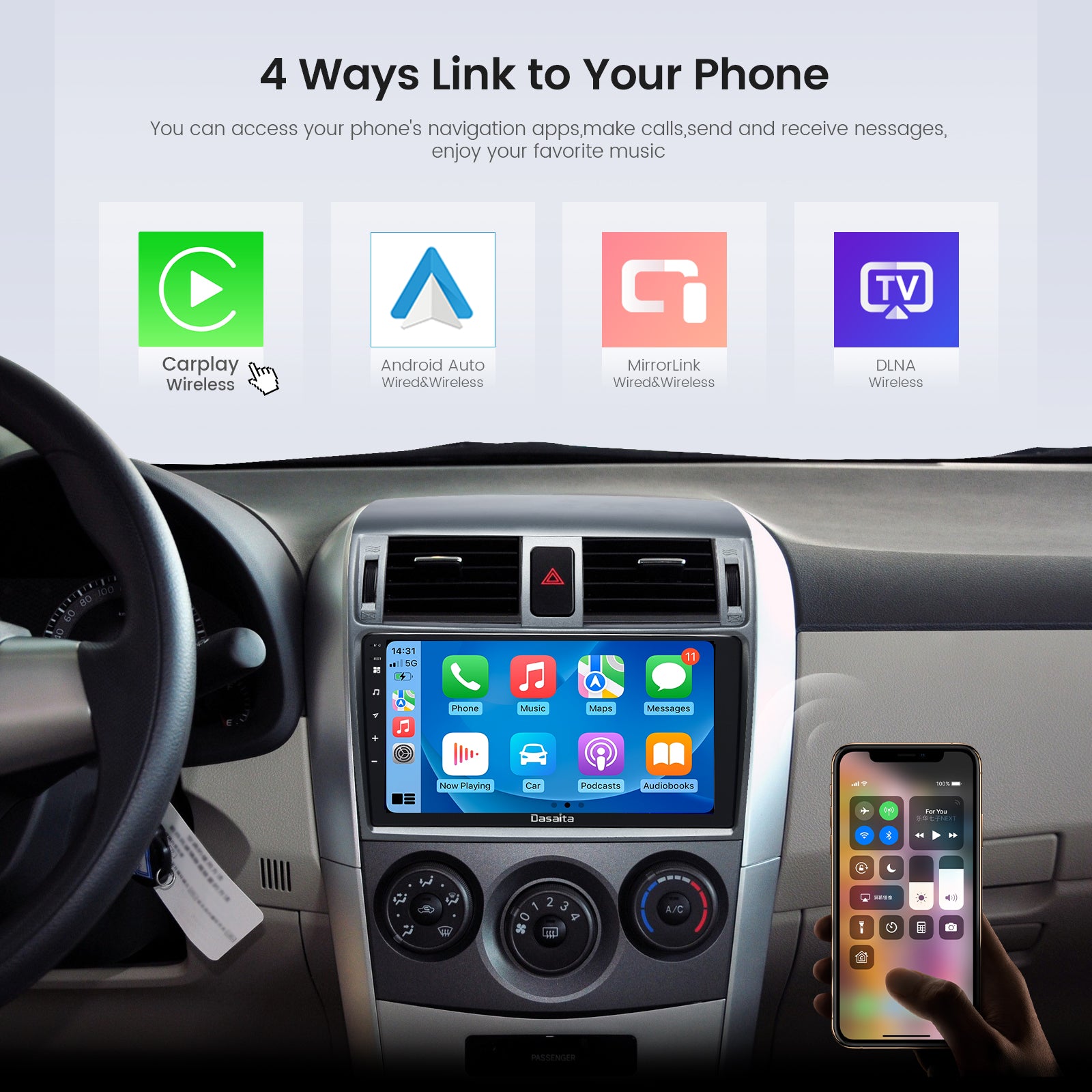 Dasaita Android12 Car Stereo for Toyota Corolla Auris 2007-2013 Wireless Carplay & Android Auto Car Radio| Qualcomm 665 | 9" QLED Screen | Wifi+4G LTE |6G+64G|DSP|GPS Navigation Head Unit| Optical Output