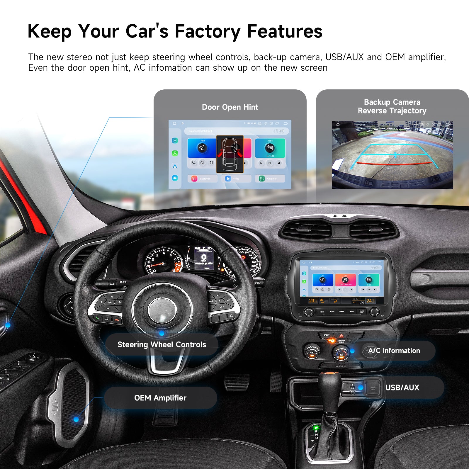 Dasaita Android13 Car Stereo for Jeep Renegade 2015-2022 Wireless Carplay & Android Auto Car Radio| Qualcomm 665 | 9" QLED Screen | Wifi+4G LTE |8G+256G|DTS|GPS Navigation Head Unit| Optical Output