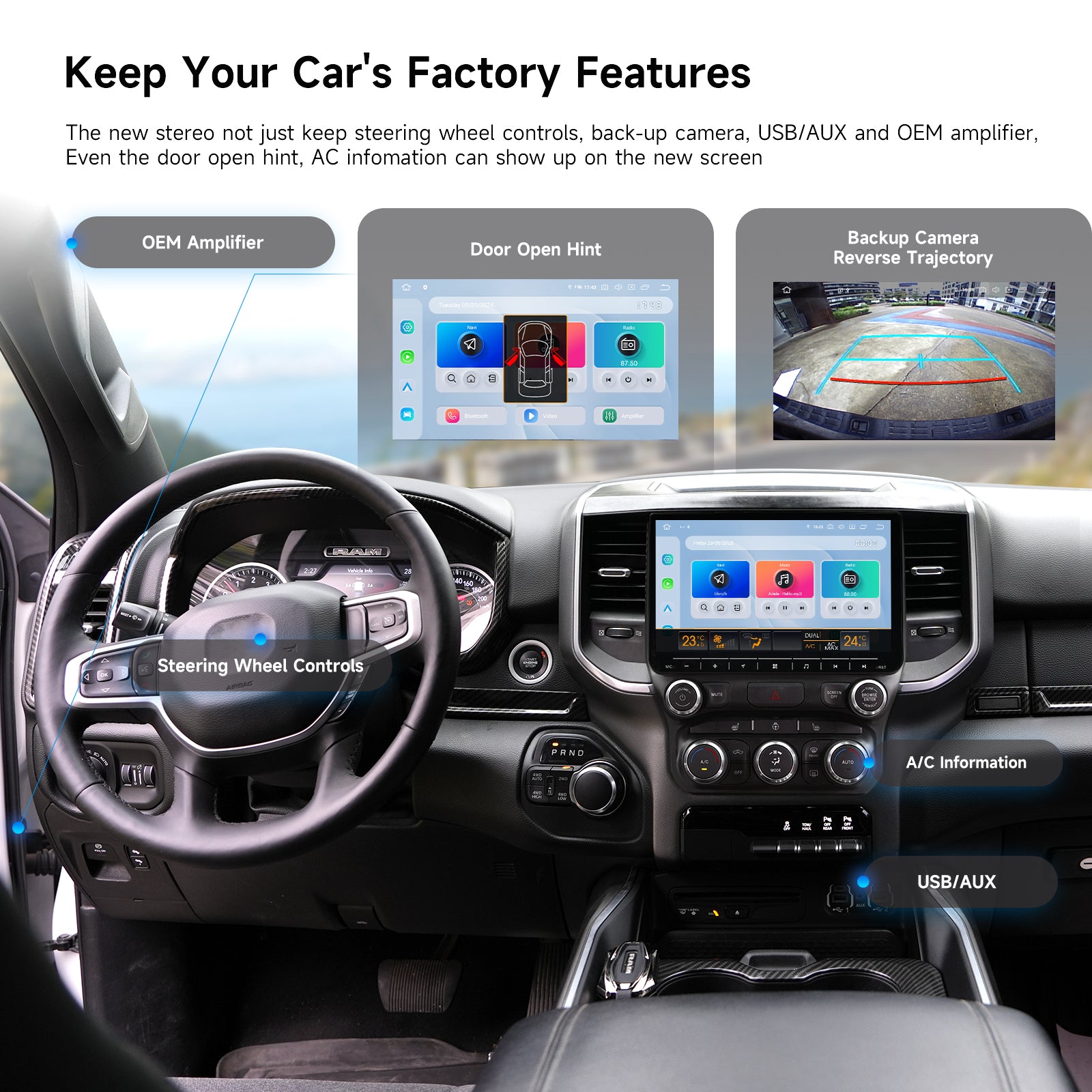 Dasaita Android13 Car Stereo for Dodge Ram 1500 2019-2022 (Auto AC) Wireless Carplay & Android Auto Car Radio | Qualcomm 665 | 10.2" QLED Screen | Wifi+4G LTE | 6G/8G+64G/256G | DTS|GPS Navigation Head Unit | Optical Output