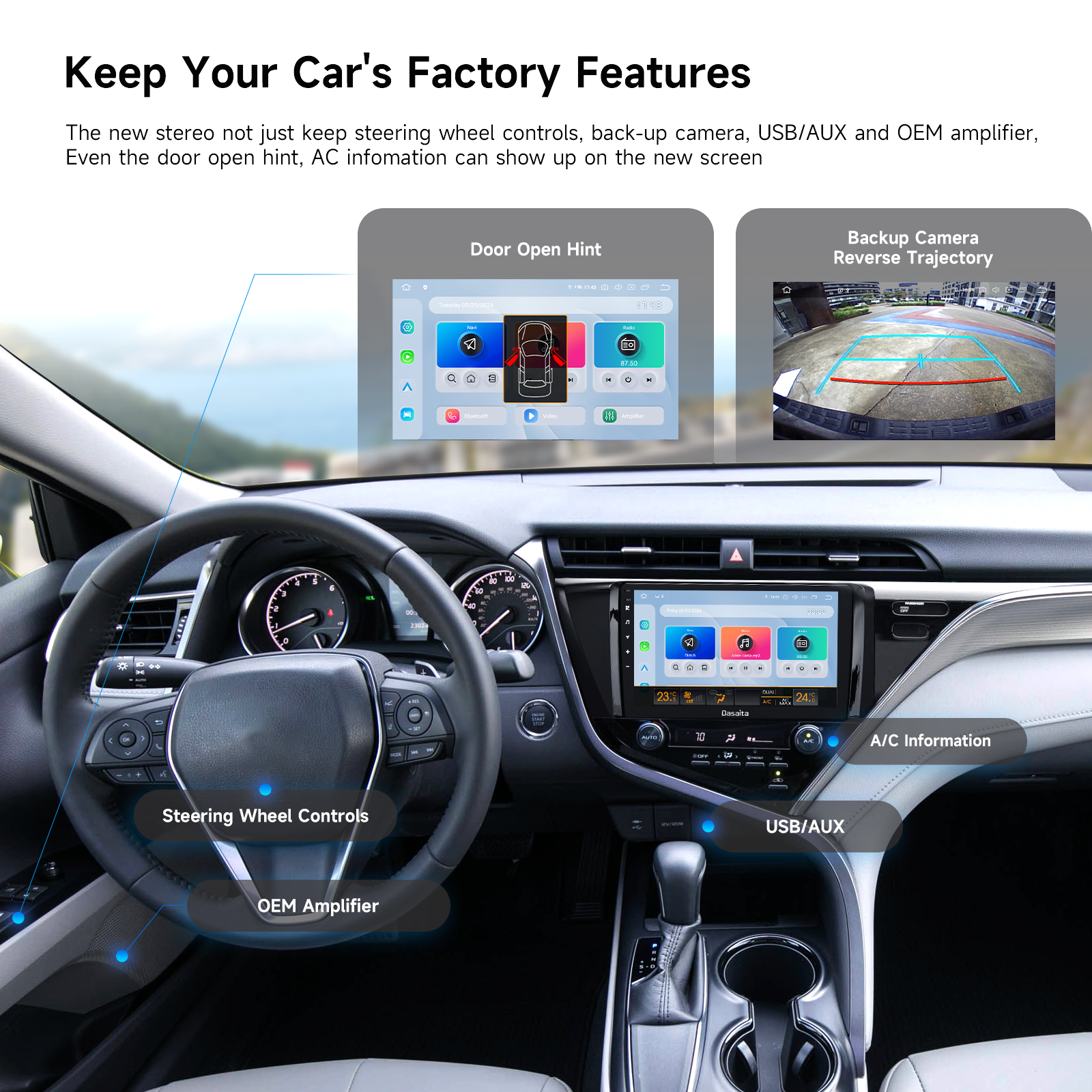 Dasaita Android13 Car Stereo for Toyota Camry 2018 2019 Wireless Carplay & Android Auto Car Radio | Qualcomm 665 | 10.2" QLED Screen | Wifi+4G LTE | 6G+64G | DTS|GPS Navigation Head Unit | Optical Output