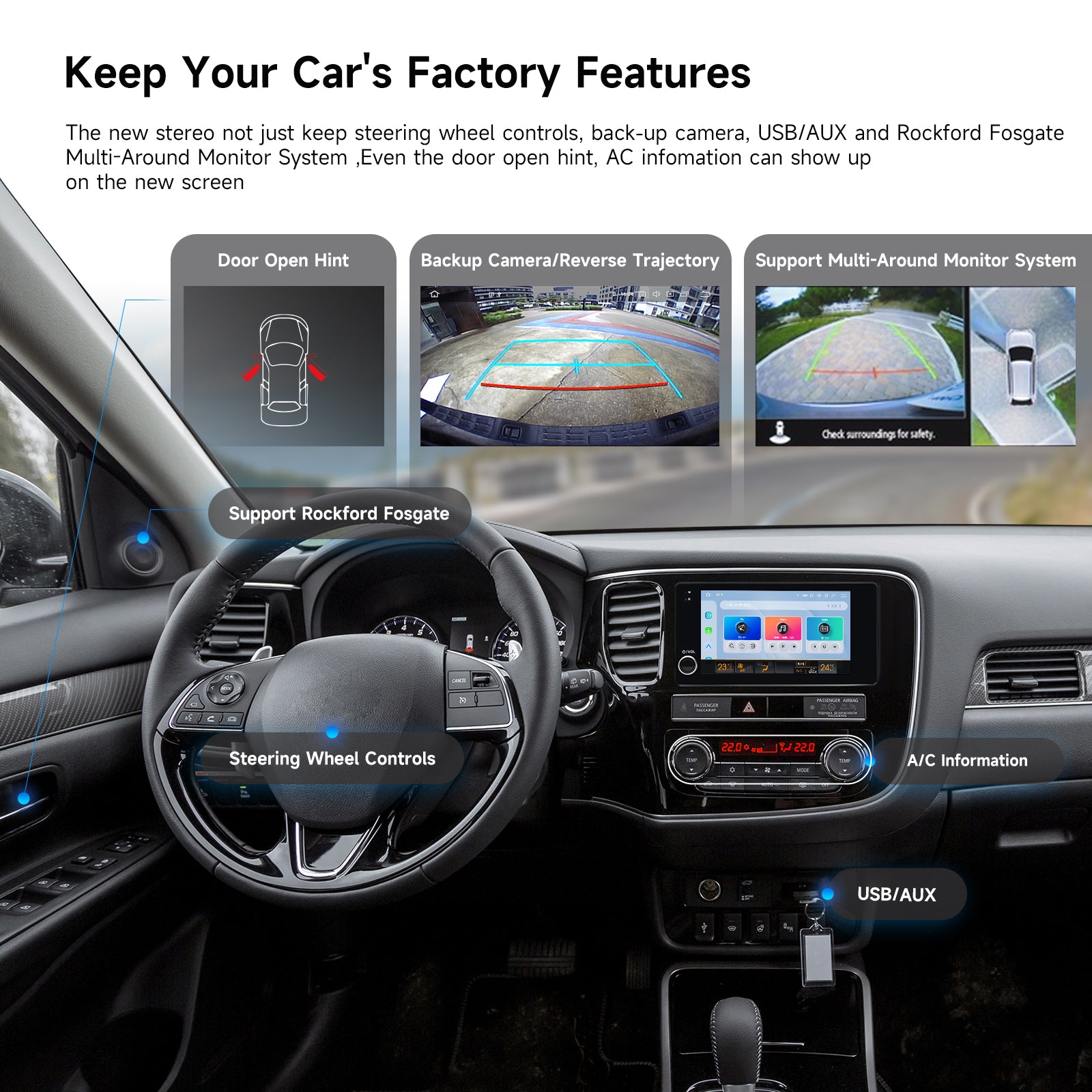 Dasaita Android 13 Car Stereo for Mitsubishi Outlander / Lancer / ASX / Pajero (2007–2019) – Wireless CarPlay & Android Auto, 7” QLED, Knob Control, Rockford & OEM Camera Compatible
