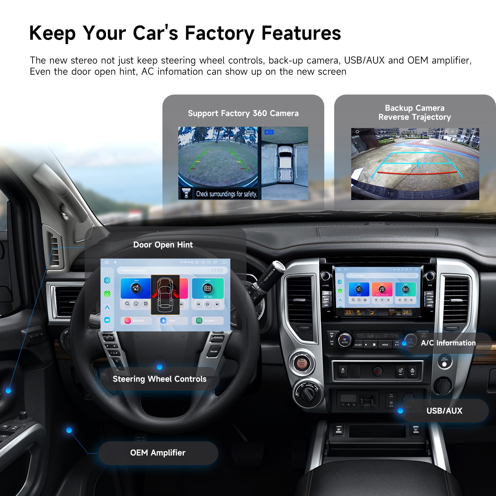 Dasaita Android13 Car Stereo for Nissan Titan 2016-2020 Wireless Carplay & Android Auto Car Radio|Qualcomm 665|9" QLED Screen|Wifi+4G LTE|8G+256G|GPS Navigation Head unit|DTS|Optical Output