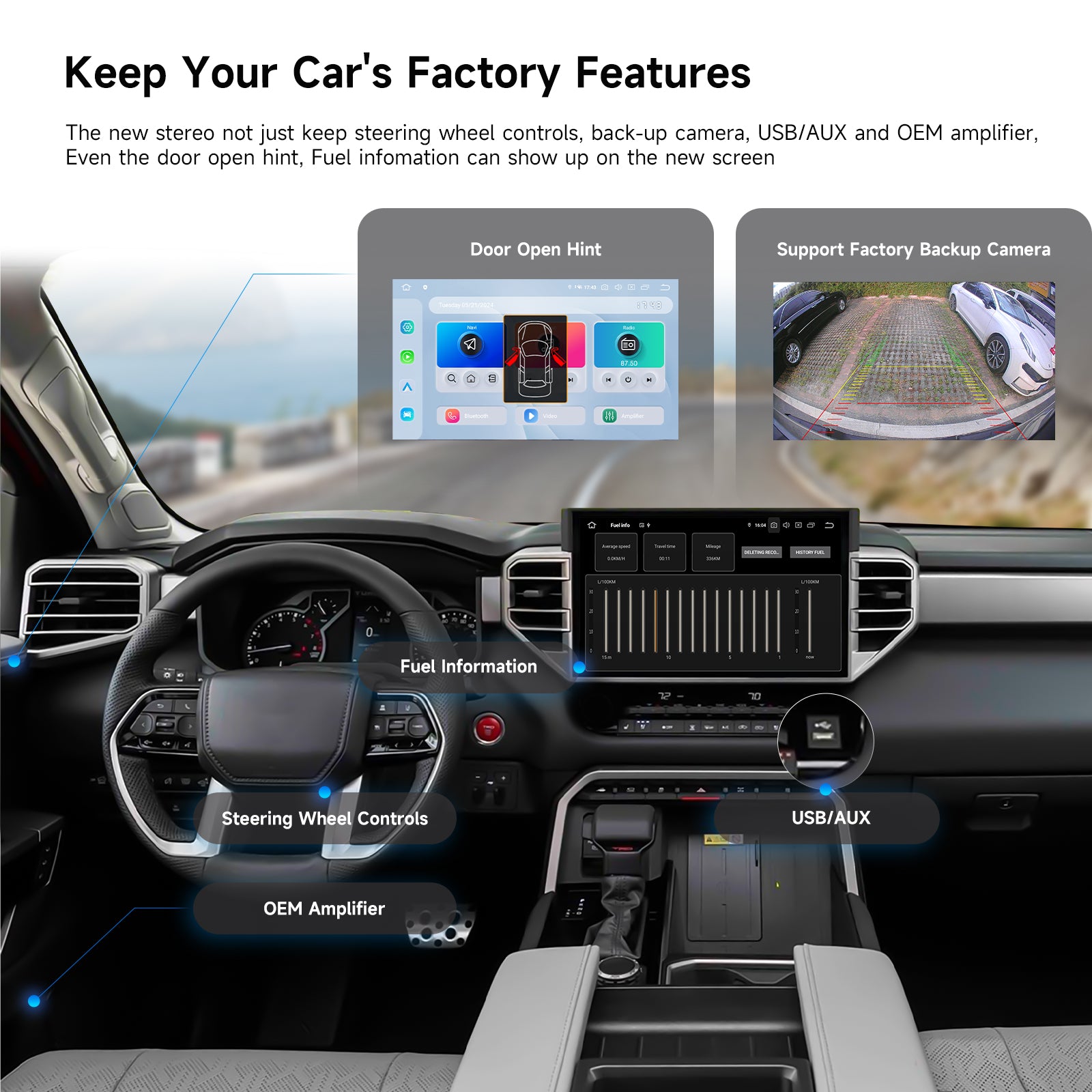 Dasaita for 2022-2025 Toyota Tundra Android 13 Car Stereo | Wireless CarPlay & 14" QLED Touchscreen | 4G LTE & 8GB RAM for Off-Road Audio|AHD Camera