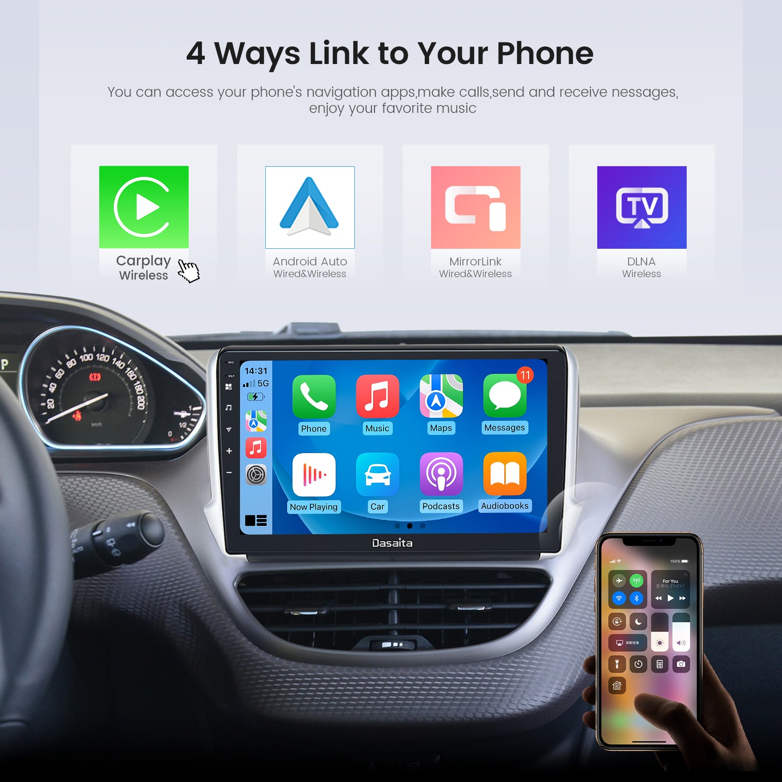 Dasaita 10.2" Android 12 Car Stereo for Peugeot 208 2008 (2012-2018) | Qualcomm 665 6G+64G | Wireless CarPlay & Android Auto | QLED Screen | Plug and Play | Keep Factory Steering Wheel Control & Backup Camera
