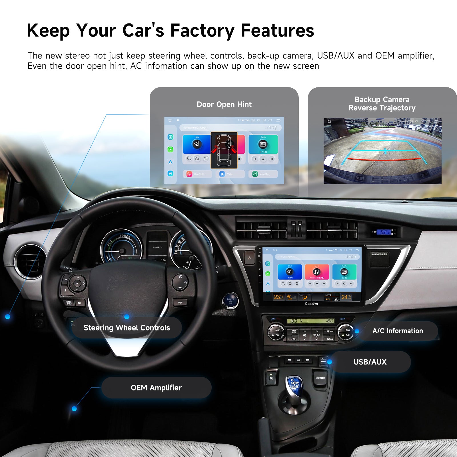 Dasaita for Toyota Auris Car Stereo 2013 2014 Android 13 Wireless CarPlay Android Auto 10.2 Inch Touchscreen GPS Navigation Head Unit