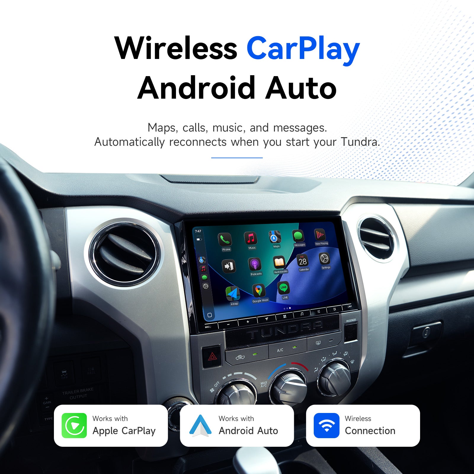 Wireless CarPlay & Android Auto on Toyota Tundra – Dasaita 10.2" QLED Touchscreen Head Unit