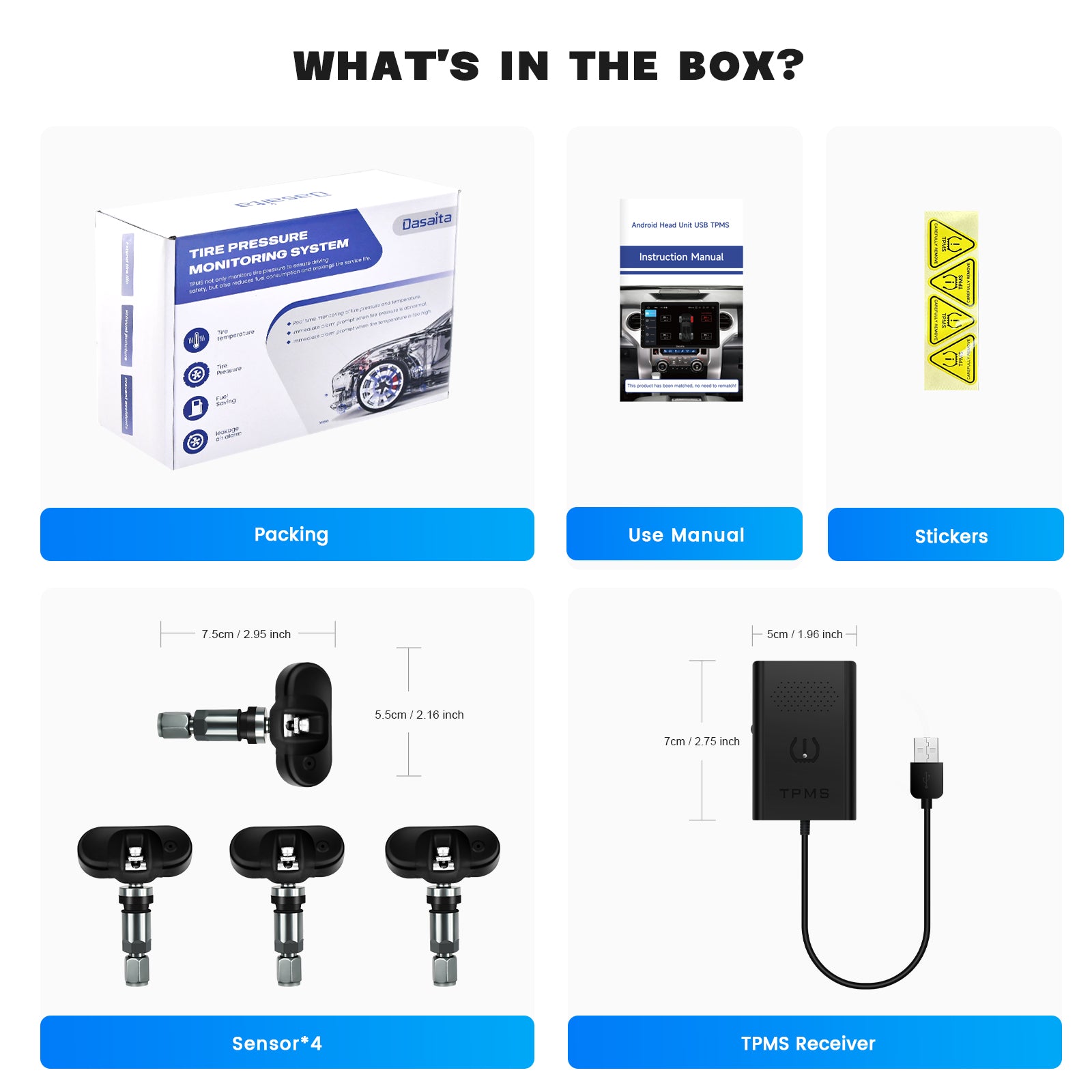 Dasaita USB TPMS APP good quality Car Tire Pressure Monitoring Sensor external system real time for Android car stereo player Accessory