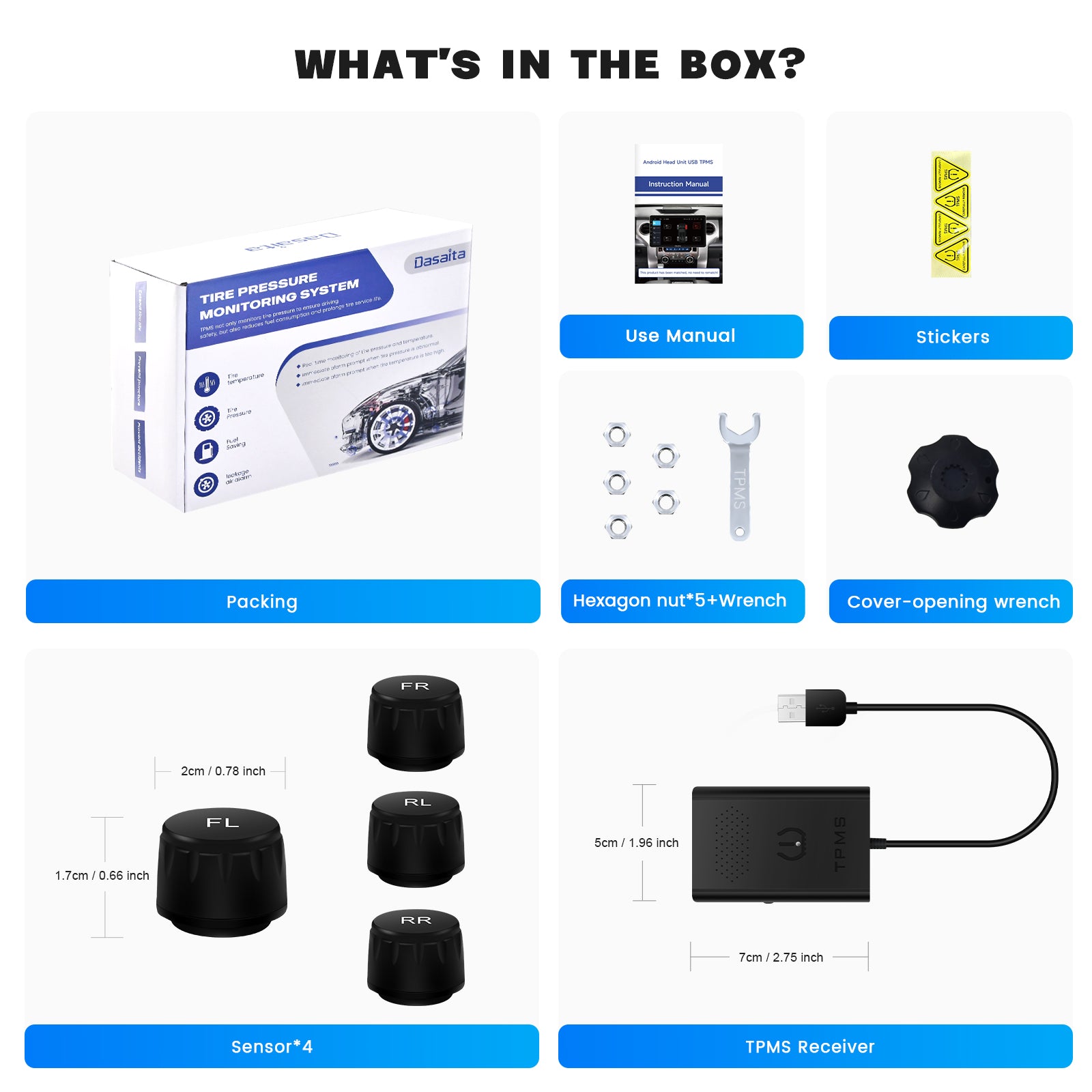 Dasaita USB TPMS APP good quality Car Tire Pressure Monitoring Sensor external system real time for Android car stereo player Accessory