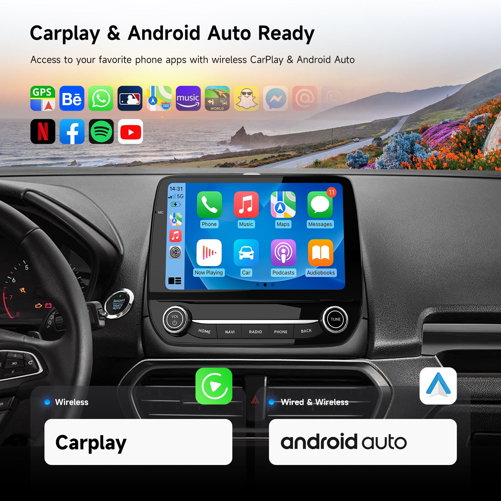 Dasaita Android13 9" Android 13 Head Unit for Ford EcoSport & Fiesta MK8 (2017-2024) | Snapdragon 665 | 8GB+256GB | Physical Knob | Wireless Apple CarPlay & Android Auto | Retains Factory Backup Camera & Controls