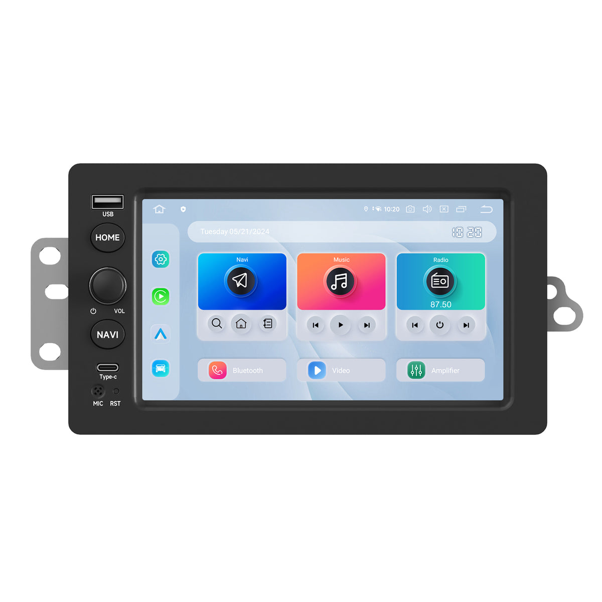 7-inch GM head unit with touchscreen, physical buttons, and rotary volume knob