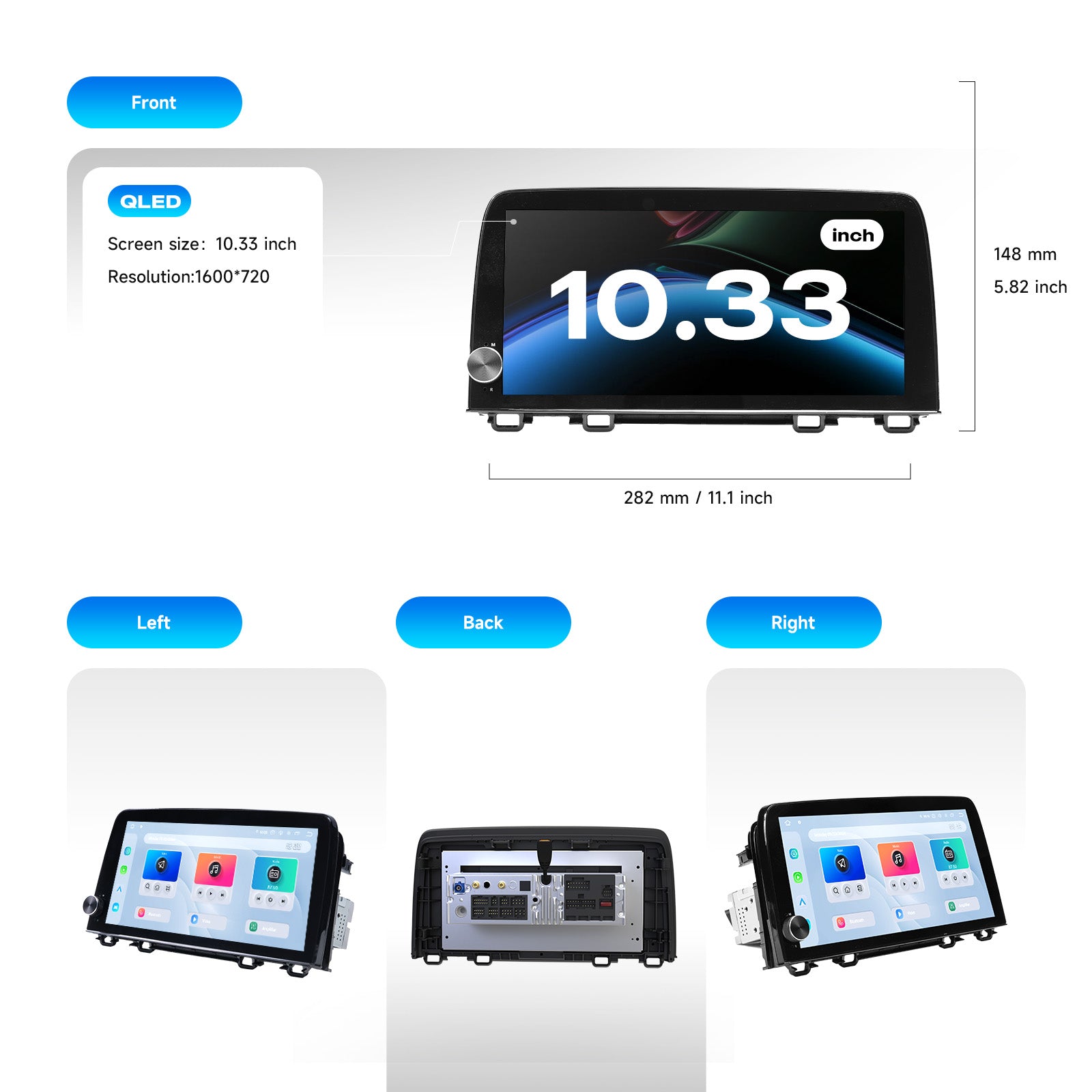 Dasaita 10.33" QLED Car Stereo for Honda CR-V 2017–2022 | Snapdragon 665 Android 13 Head Unit | 8GB+256GB | Wireless CarPlay & Android Auto | 4G LTE GPS | Plug & Play OEM Fit with Volume Knob