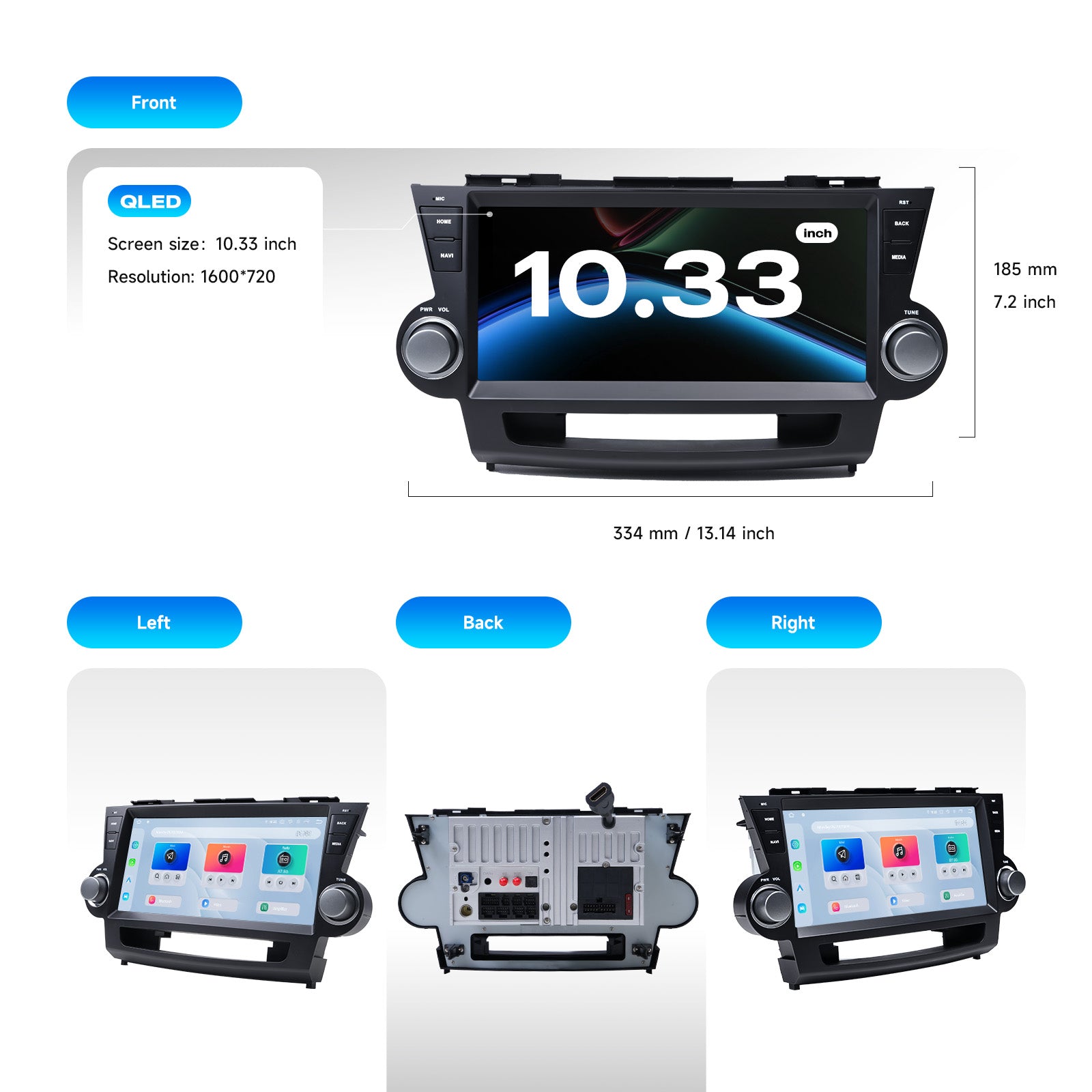 Dasaita 10.33'' Car Stereo for Toyota Highlander 2007-2014 | Android 13 Head Unit with Wireless Apple CarPlay Android Auto, 6GB+64GB GPS Navigation, Dual Knobs Plug & Play Car Radio