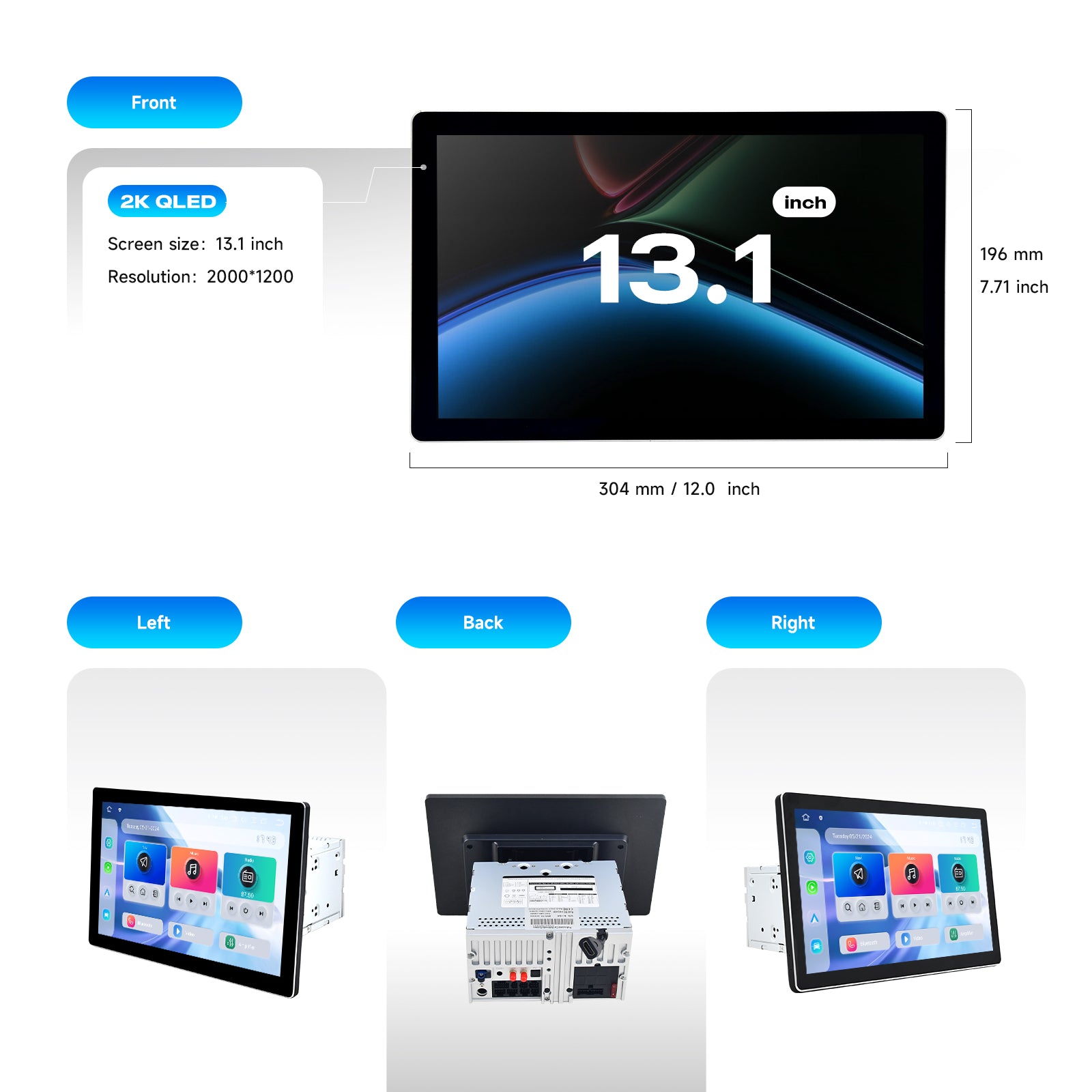 Dasaita Android13 Car Stereo for Universal 2 Din 13.1" Wireless Carplay & Android Auto Car Radio | Qualcomm 665 |2K QLED Screen| Wifi+4G LTE|6G+64G|DTS|GPS Navigation Head Unit|Optical Output