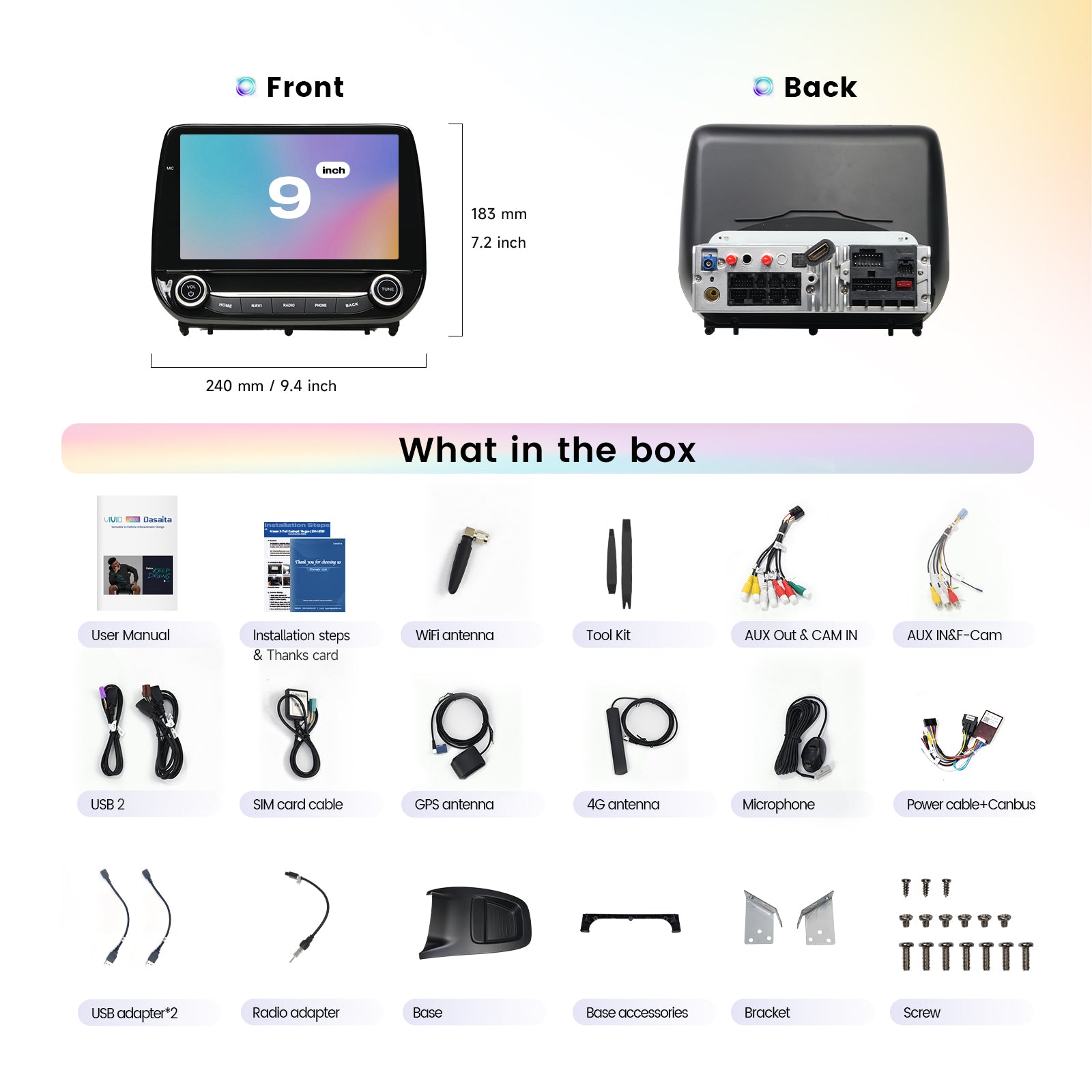 Dasaita Vivid13 Car Stereo for Ford EcoSport 2018-2021 Wireless Carplay & Android Auto Car Radio | Qualcomm 665 | 9" QLED Screen | Wifi+4G LTE | 8G+256G | DTS|GPS Navigation Head Unit | Optical Output