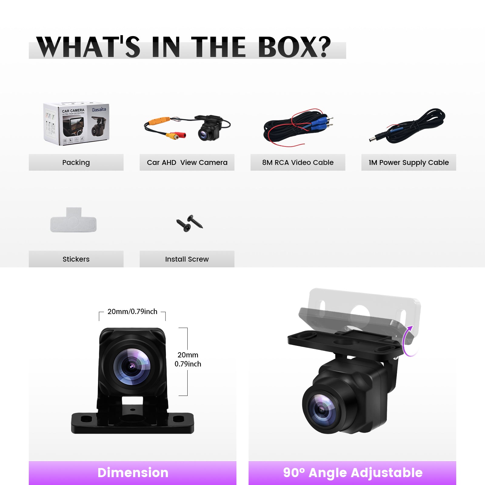 Dasaita Backup/Front View Camera 170° Super Wide Angle and Fisheye Correction 1080P Clear Night Vision Rear View Camera IP68K Waterproof Universal Reverse Camera for Car,SUV,Truck Pickup,Camper,Van AHD Camera