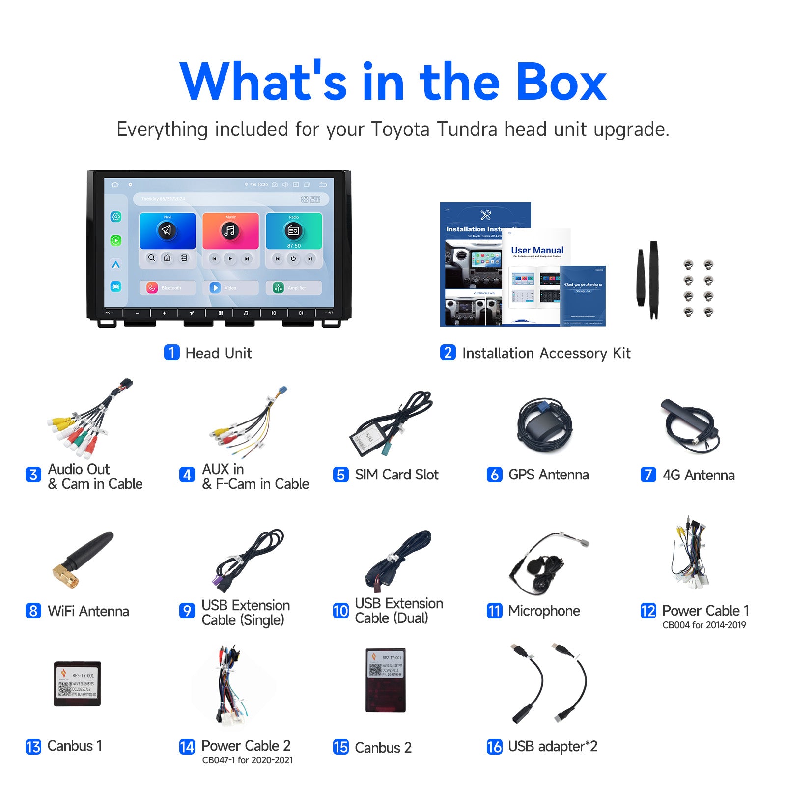 Dasaita Toyota Tundra Android 13 Head Unit Complete Package – Harness, GPS Antenna, 4G & WiFi Included