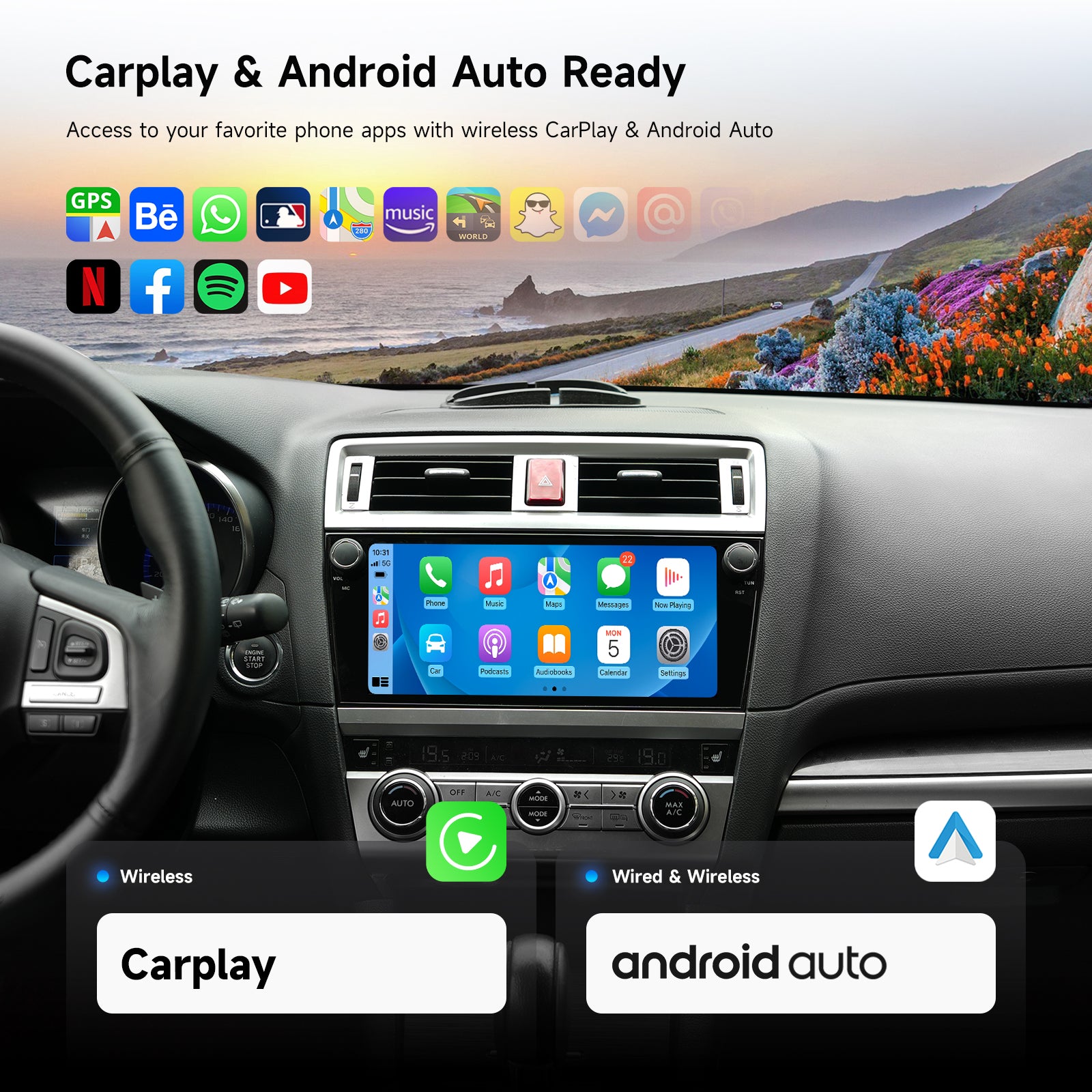 Dasaita Android 13 10.33″ for Subaru Outback & Legacy (2015-2019) QLED Factory Style Head Unit | Octa-Core 8+256GB | Wireless CarPlay/Android Auto | Hi-Fi Audio & Physical Knob | Plug & Play Upgrade