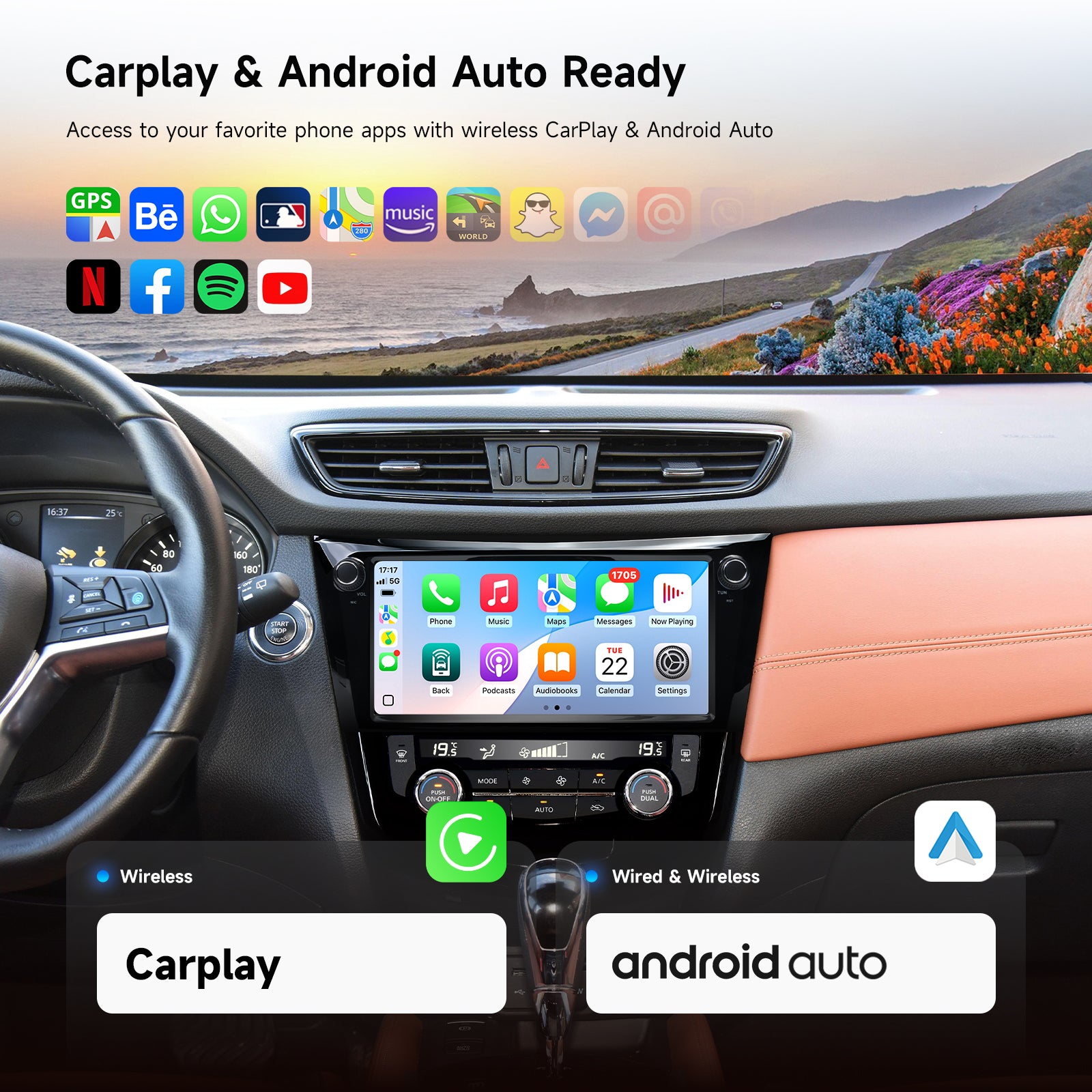 Dasaita Android 13 for Nissan Qashqai X-Trail Rogue Car Stereo | 10.33" QLED | Physical Rotary Knob | Wireless CarPlay & Android Auto | GPS Navigation | 2014-2020