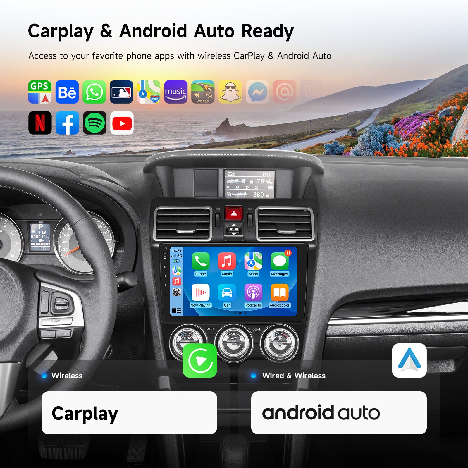 Dasaita Android 13 Car Stereo for 2015-2018 Subaru Forester 4 & 2016-2021 Subaru WRX Wireless Carplay & Android Auto Car Radio | Qualcomm 665 | 9"/8" QLED Screen | Wifi+4G LTE | 6G+64G | DTS Head Unit | Optical Output