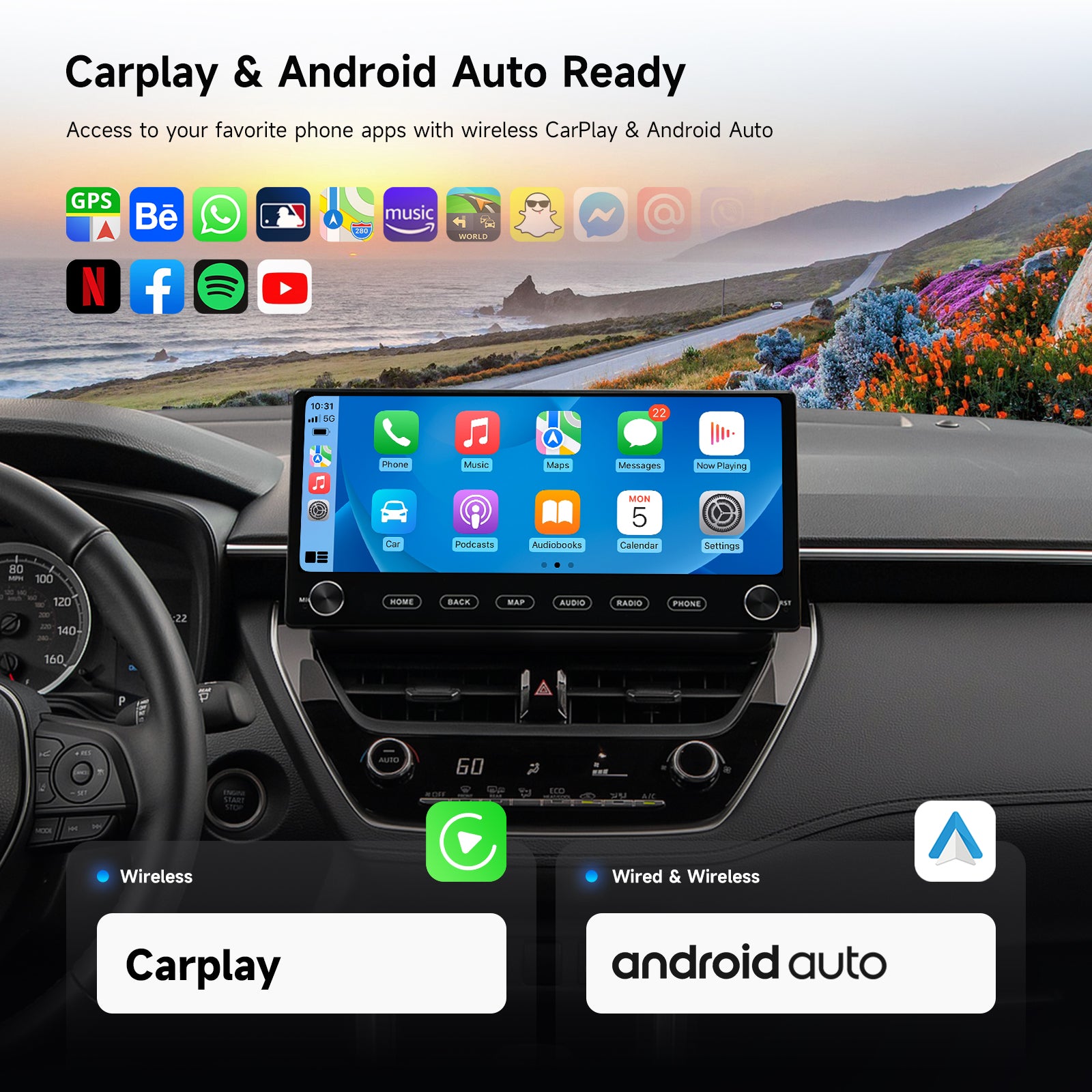 Dasaita Android13 Car Stereo for Toyota Corolla 2019-2022 Wireless Carplay & Android Auto Car Radio | Qualcomm 665 | 12.3" QLED Screen | Wifi+4G LTE | 8G+256G | DTS|GPS Navigation Head Unit | Optical Output
