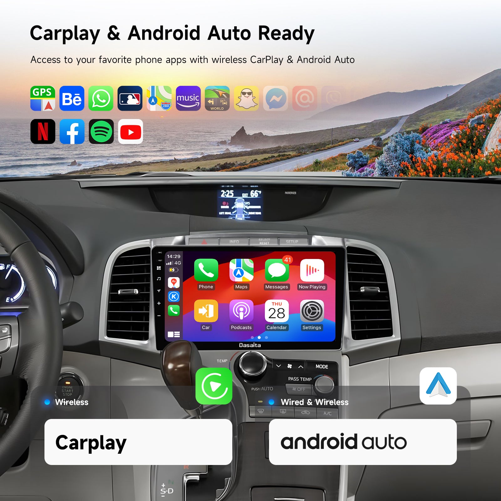 Dasaita Android 13 Car Stereo for Toyota Venza 2008-2016 Wireless Carplay & Android Auto Car Radio | Qualcomm 665 | 9" QLED Screen | Wifi+4G LTE | 6G+64G | DTS Head Unit | Optical Output