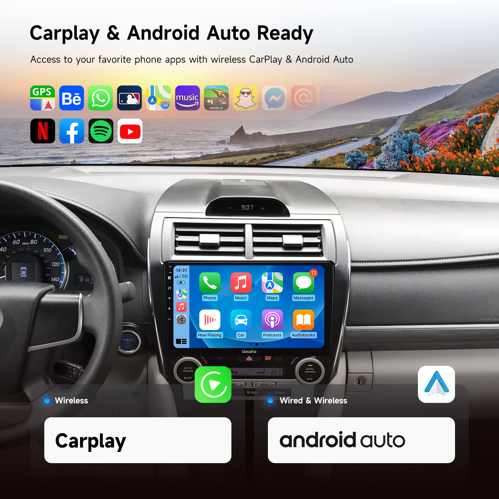 Dasaita for Toyota Camry 2015-2017 Android 13 Car Stereo | Wireless CarPlay & Android Auto 10.2" QLED Touchscreen GPS Navigation