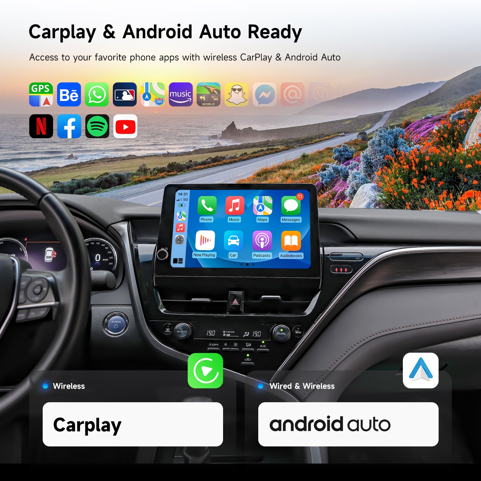 Dasaita 11.6" Android 13 Head Unit for Toyota Camry 2021-2023 | Wireless CarPlay, Volume Knob, 8GB+256GB