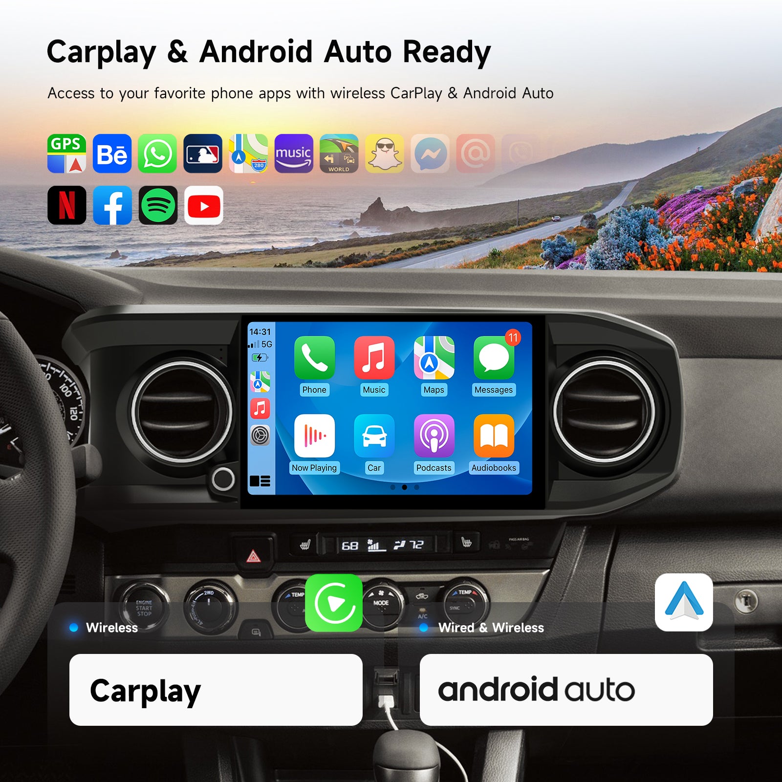 Dasaita Android 13 Car Stereo for Toyota Tacoma 2016-2022 Wireless Carplay & Android Auto Car Radio|Qualcomm 665|11.6"QLED Screen|Wifi+4G LTE|8+256G|DTS Head Unit|Optical Output