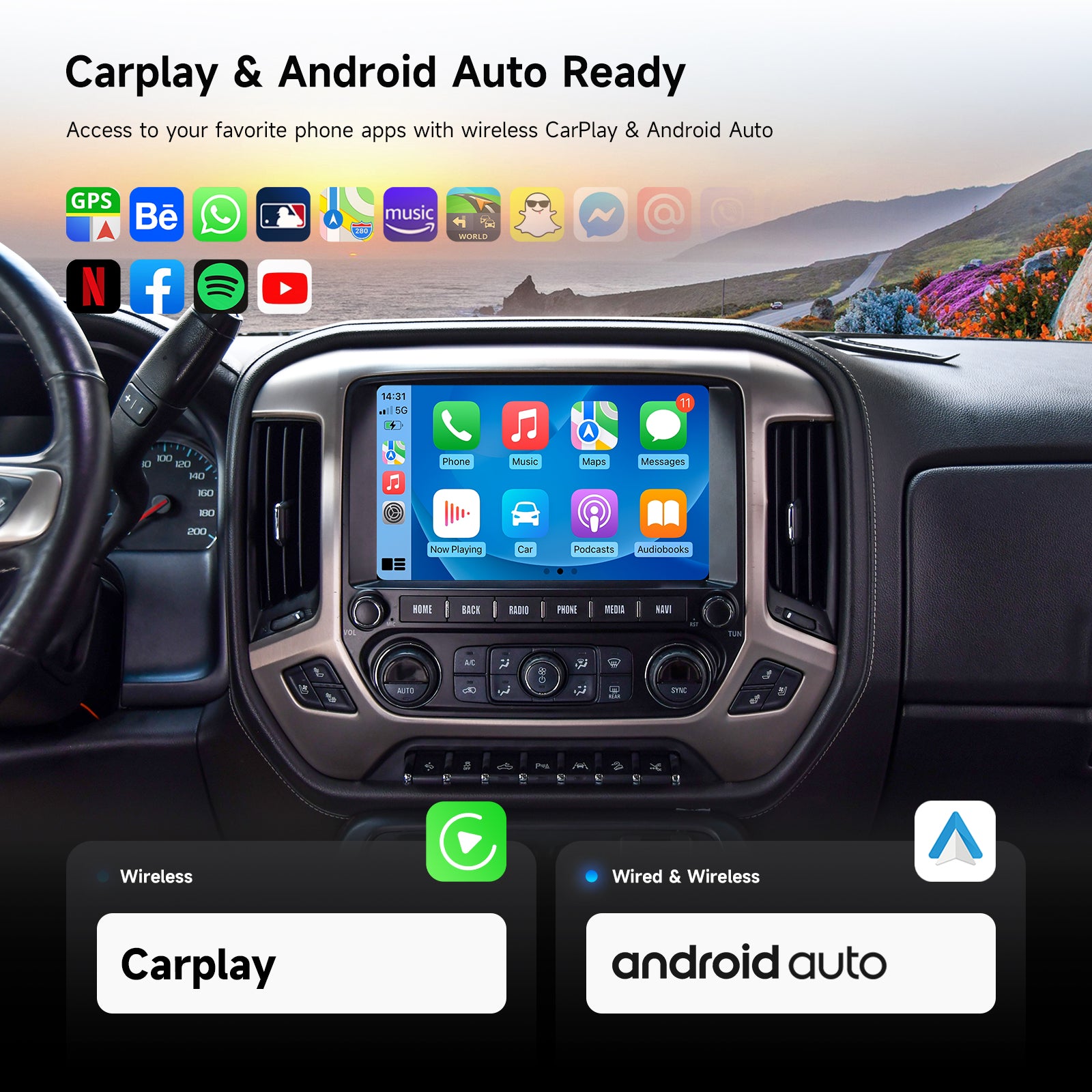 Dasaita Android13 Car Stereo for Chevrolet Silverado GMC Sierra 2014-2019 Wireless Carplay & Android Auto Car Radio | Qualcomm 665 | 11.6" 2K QLED Screen | Wifi+4G LTE |8G+256G | DTS|GPS Navigation Head Unit | Optical Output