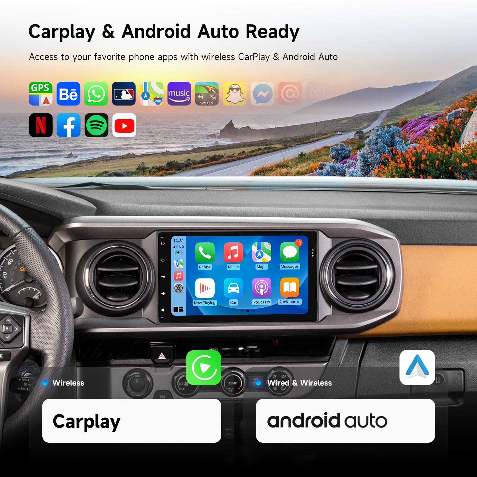 Dasaita Plug & Play Android 13 Car Stereo for Toyota | 9″ QLED Screen | Qualcomm 665 6/8+64/256GB | Wireless CarPlay & Android Auto | 4G LTE | TDA7850 & DTS Sound | GPS Navigation