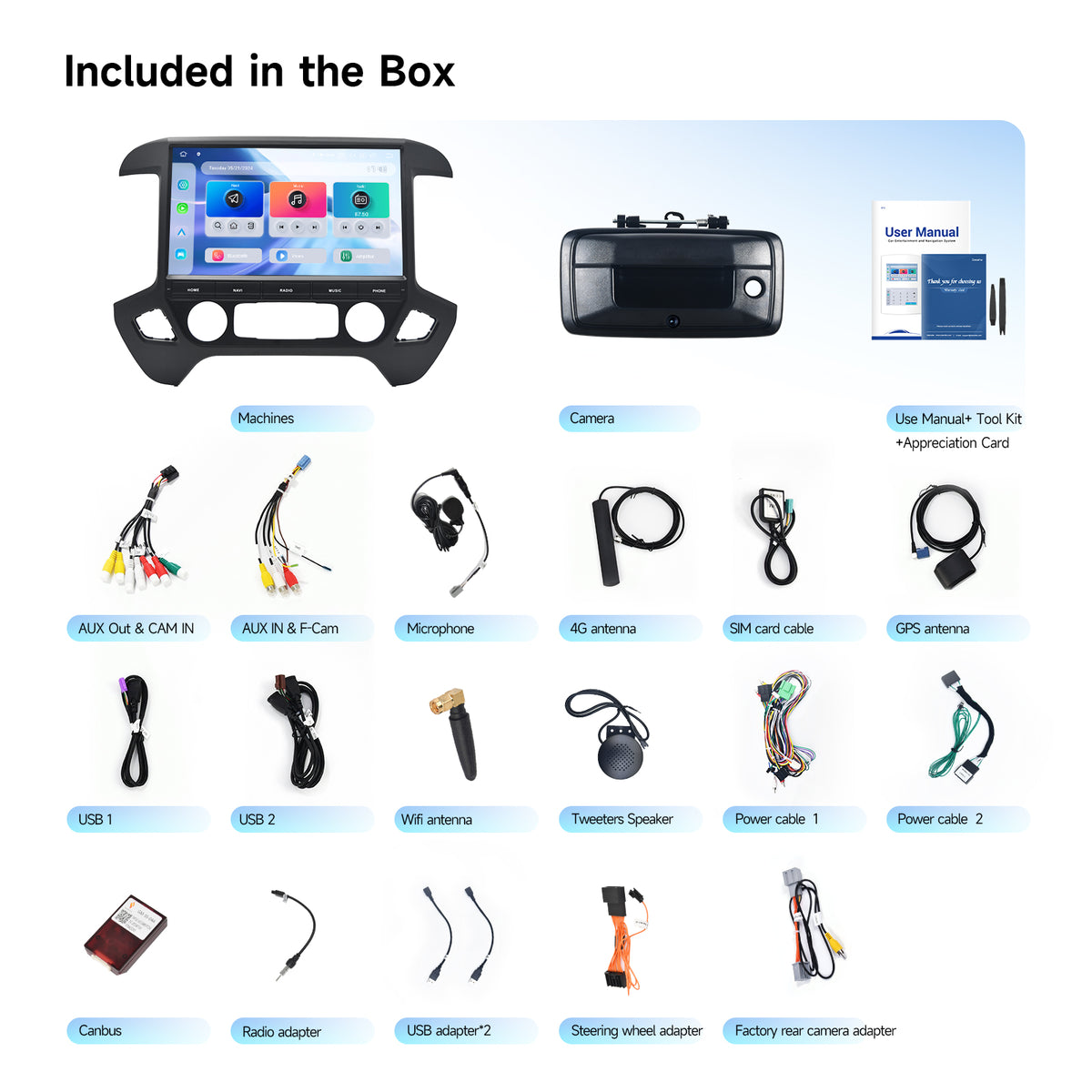 Dasaita Silverado Sierra car stereo kit with backup camera and wiring harness